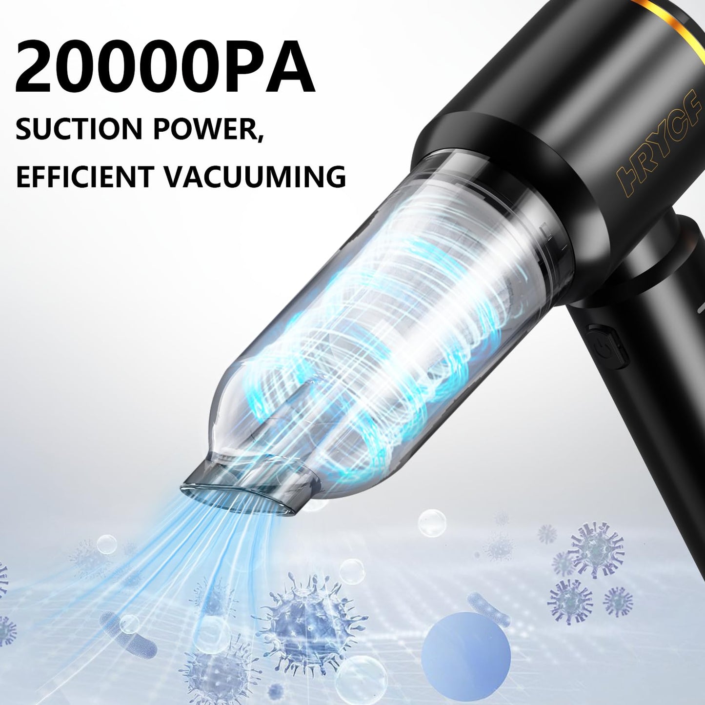 HRYCF Professional Car Vacuum Cleaner, 20000Pa Powerful Handheld Vacuum for Car Interior Cleaning, Portable Cordless Mini Vacuum with Brushless Motor & Crevice Tool for Car