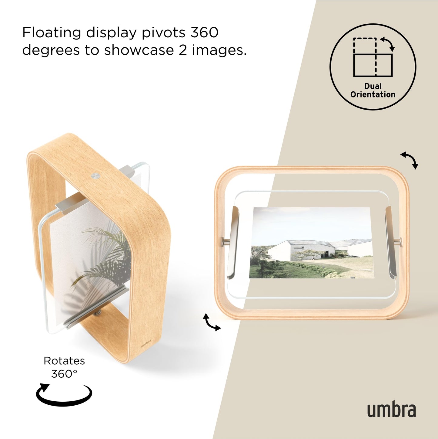 Umbra Bellwood 5x7 Desk Picture Frame with Bent Wood Trim and Two-Sided Rotating Display, Natural