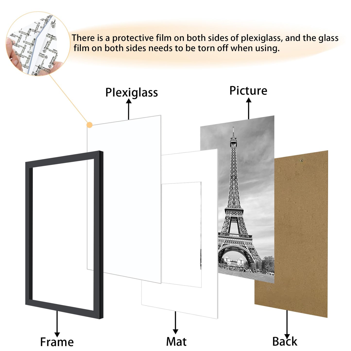 Abtgt 16x24 Frame Set of 3, Display Pictures 12x18 with Mat or 16 x 24 without Mat, Poster Frames for Vertical & Horizontal Wall Hanging Display, Black