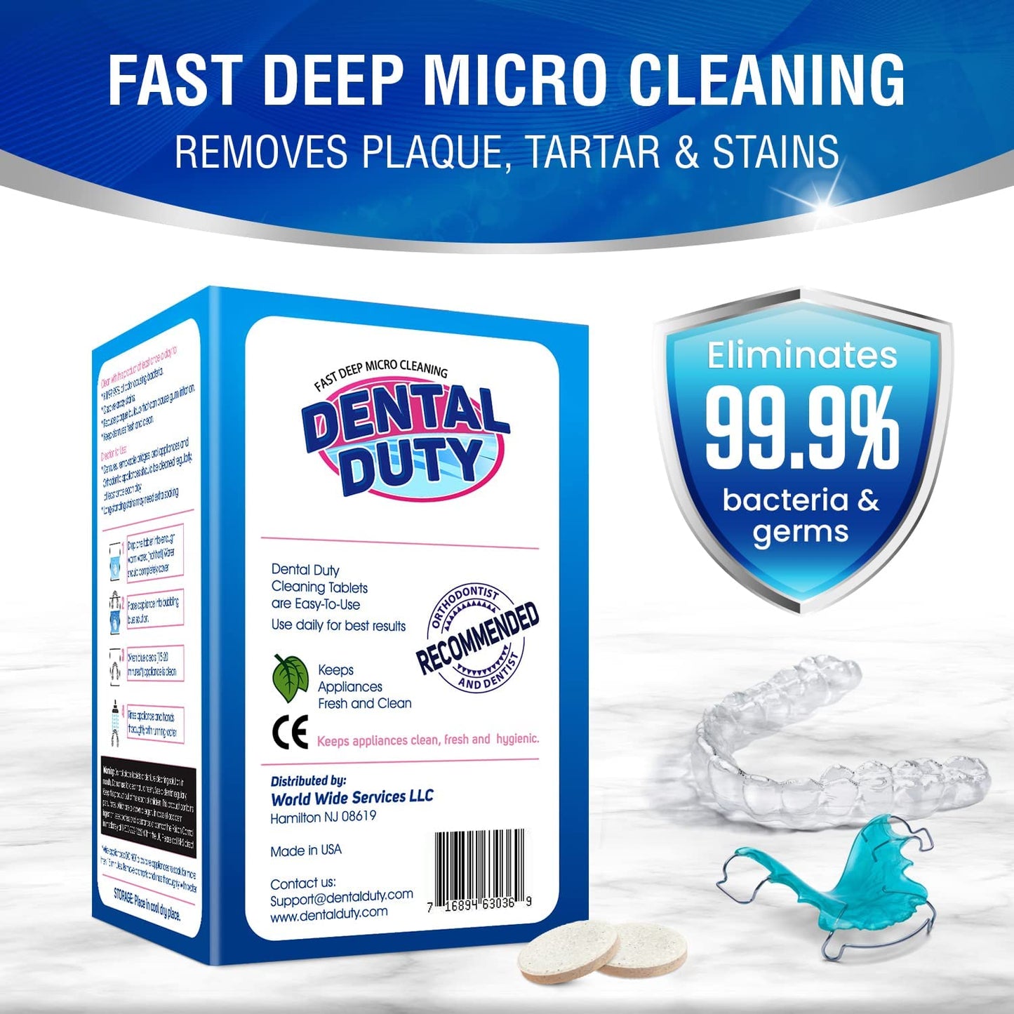 240 Retainer and Denture Cleaning Tablets (8 Months Supply) - Cleaner Removes Plaque, Stains from Dentures, Retainers, Night Guards, Mouth Guard, Aligners and Removable Dental Appliances