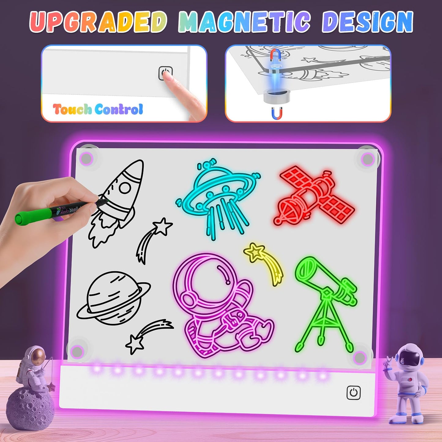 LED Note Board with 7-Color Acrylic Display, Light Up Dry Erase Board