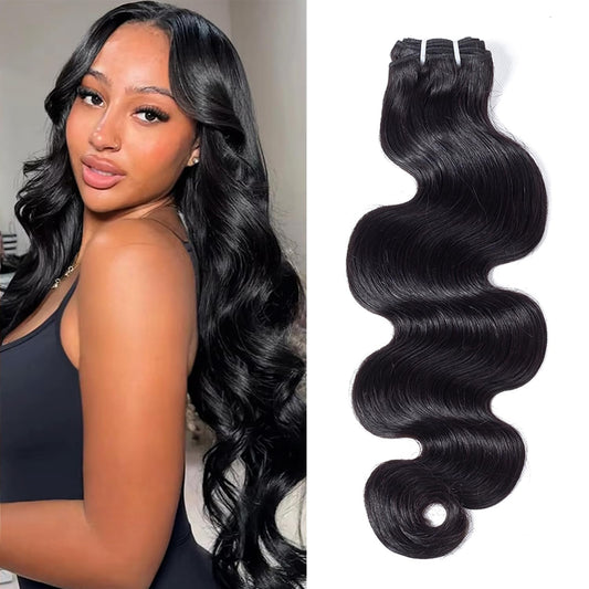 12A Body Wave Human Hair Bundles 16Inch Bundles Human Hair 100% Unprocessed Brazilian Virgin Hair Weave Deals Human Hair Extensions for Women Natural Color