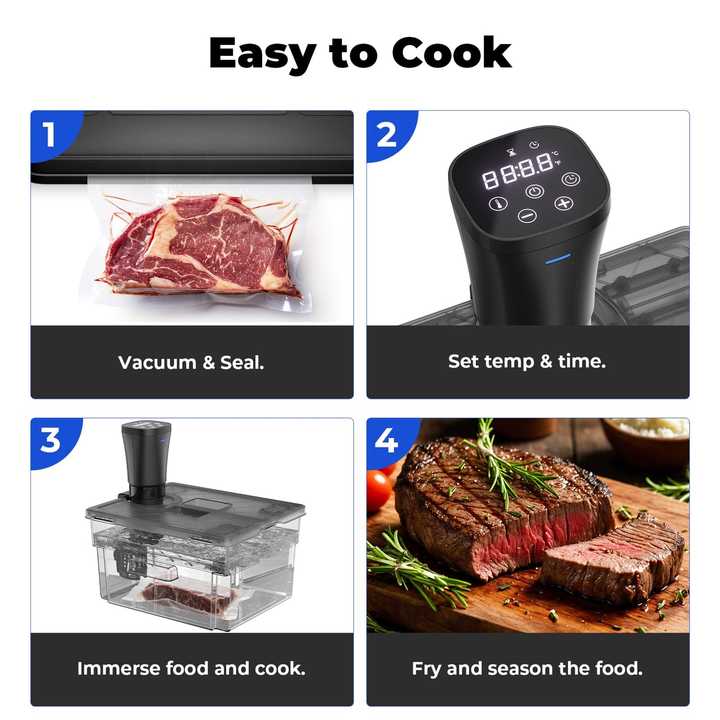Sous Vide Machine Cooker, Immersion Circulator with Recipe, 1000W, Delay Start Function, Temp and Time Digital Display Control