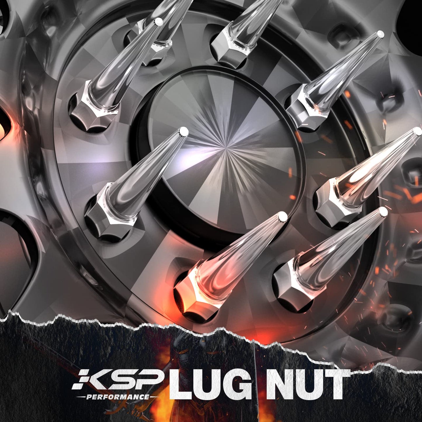 KSP M14X1.5 Spike Lug Nuts, 32PCS Chrome 14mmx1.5 Wheel Spiked Lug Nut for Silverado Sierra 1500 2500 3500 F150 F250 F350, 19mm Hex Closed End Nut with 1 Socket for Aftermarket Wheel