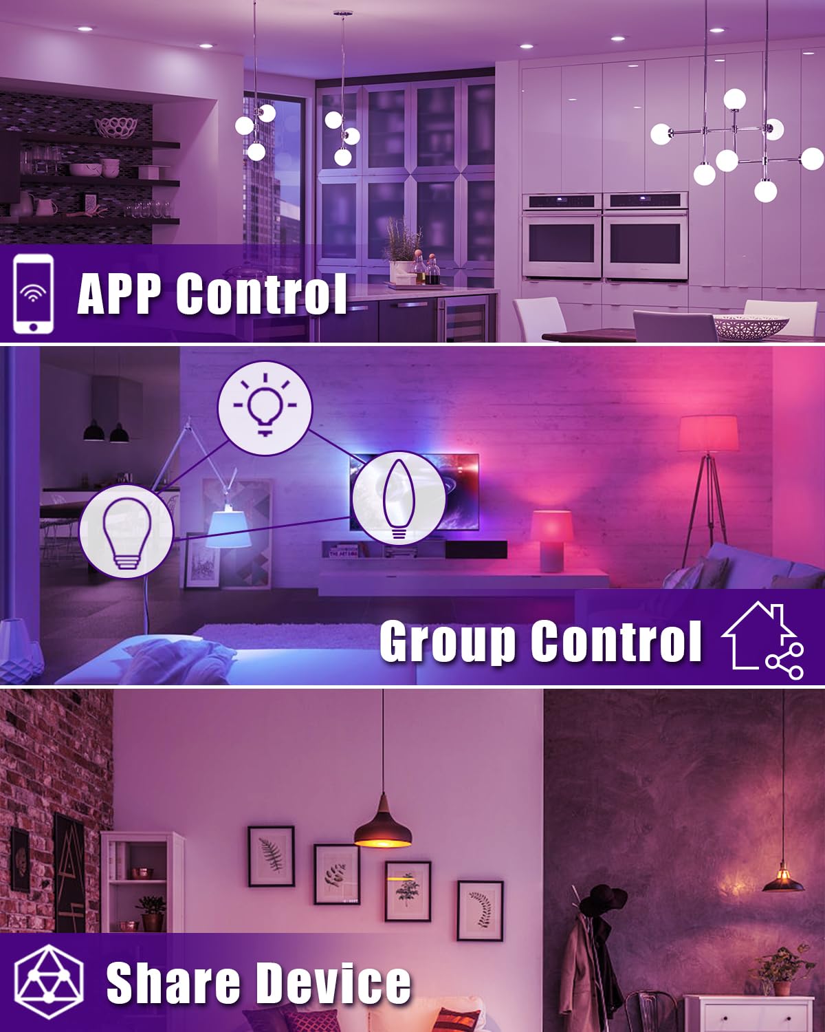6 Pack E12 Smart Candelabra Light Bulbs – RGB + Tunable White Smart LED Bulb Music Sync, Schedule & Group Control, WiFi Candle Bulbs Compatible with Alexa & Google Home for Chandelier, 5W (50W Eq.)