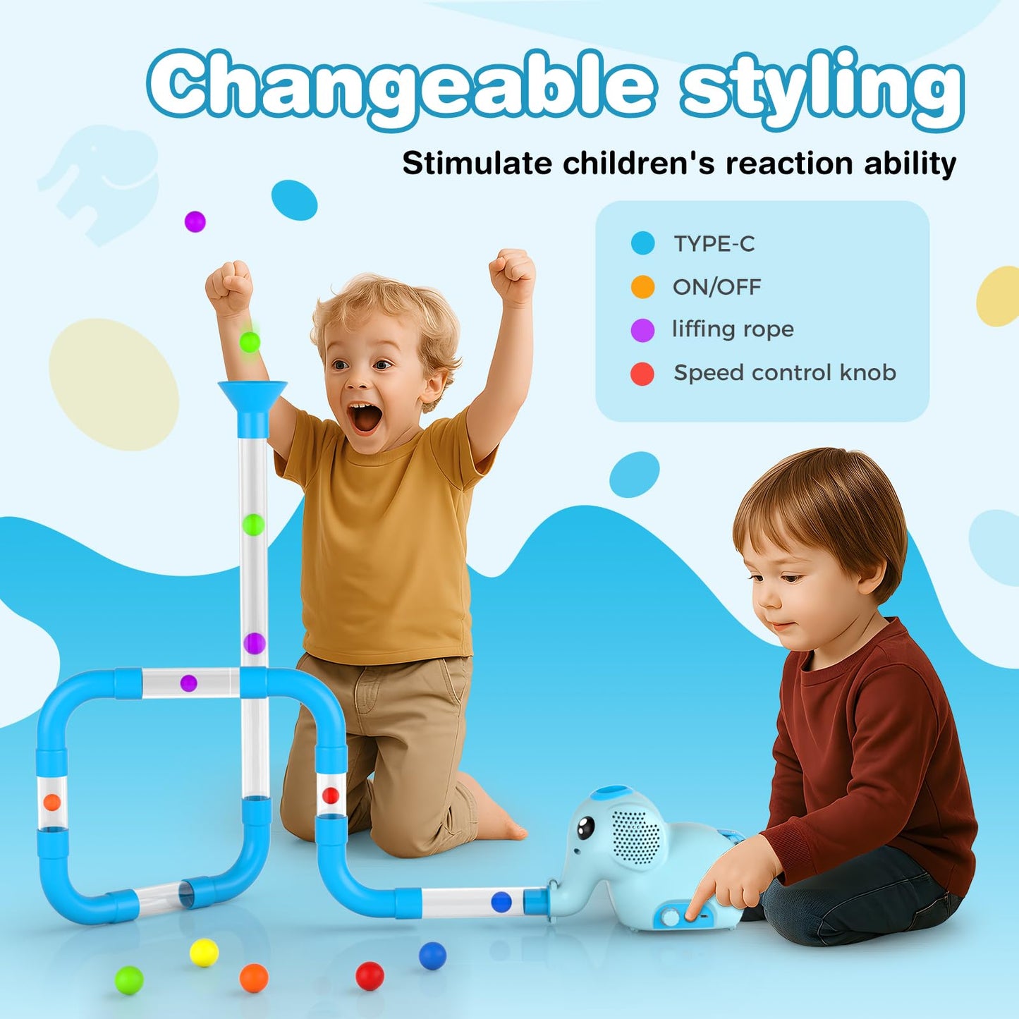 STEM Air-Powered Building Toys for Kids Ages 3 4 5 6 7 8+– Educational Air Tubes Toy& Turbine Set with 30 Foam Balls – Rechargeable Construction Kit for Boys & Girls – Fun Science Gift for Teens