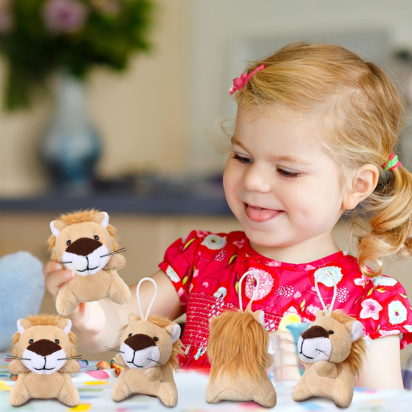 Shappy 50 Pcs Mini Animal Plush Toys Small Stuffed Animals Bulk Cute Tiny Plushies Keychains for Gift Party Carnival Prize (Lion)