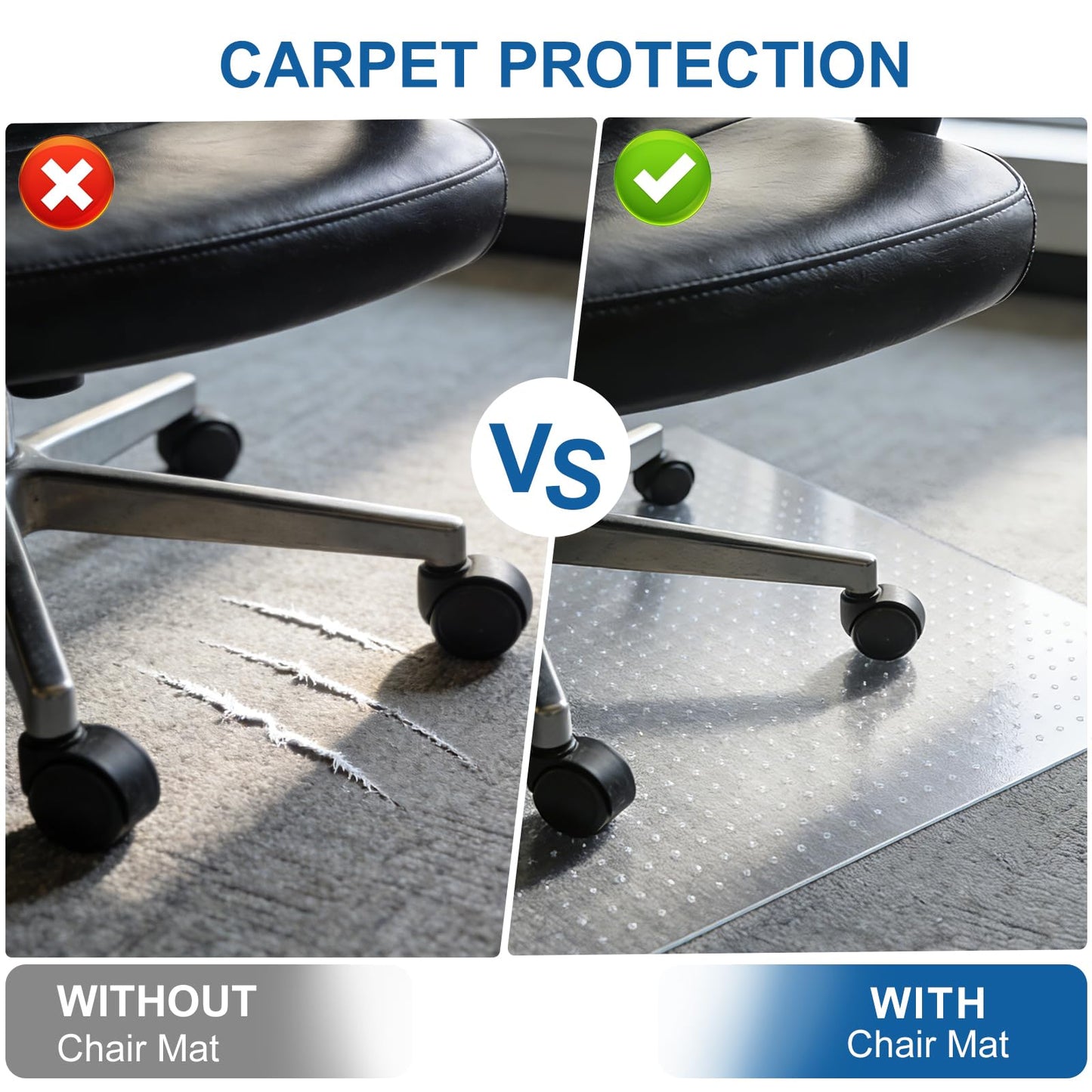 Chair Mat for Carpet, YOOMAYA 46" x 60" Office Chair Mat for Carpeted Floors, Easy Gliding Under Desk Carpet Protector, Slip Resistant Heavy Duty Plastic Floor Mat for Home, Gaming, Study Room (Clear)