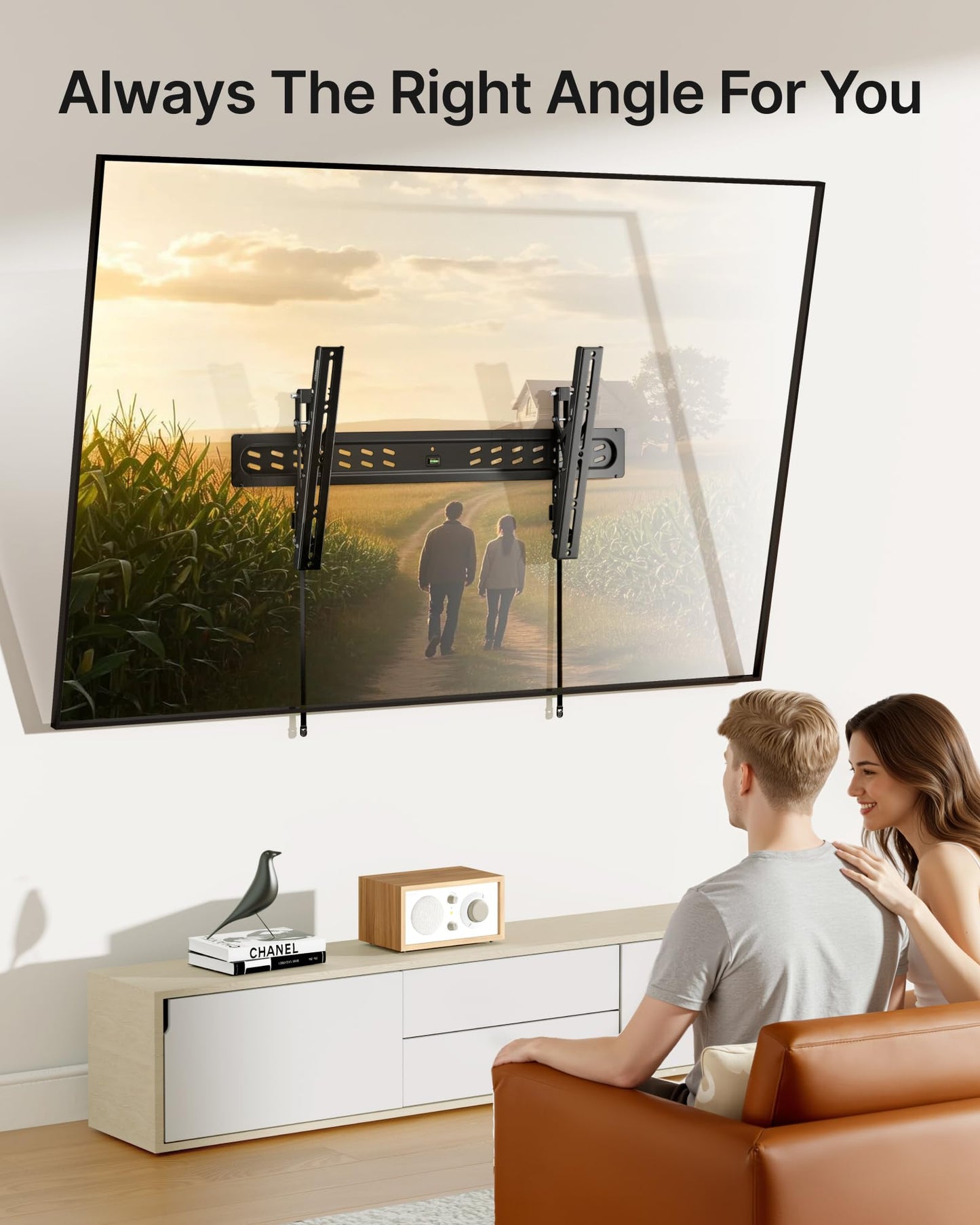 monTEK Ultra Slim Tilting TV Wall Mount Bracket for 43–95" Flat & Curved TVs, 1.2" Low Profile, Anti-Glare Tilt, Holds 150 lbs, Supports VESA 800x400, Fits 16"/18"/24"/32" Studs