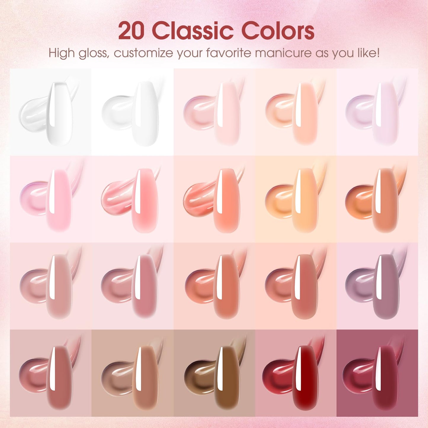 ROSALIND Poly Nail Gel Kit -20 Colors + 76 Nail Art Accessories kit Clear Nude Poly Nails Gel Kit Starter Kit With Slip Solution Pro Nude Pink Nail Extensions Gel Set with Mini UV Lamp