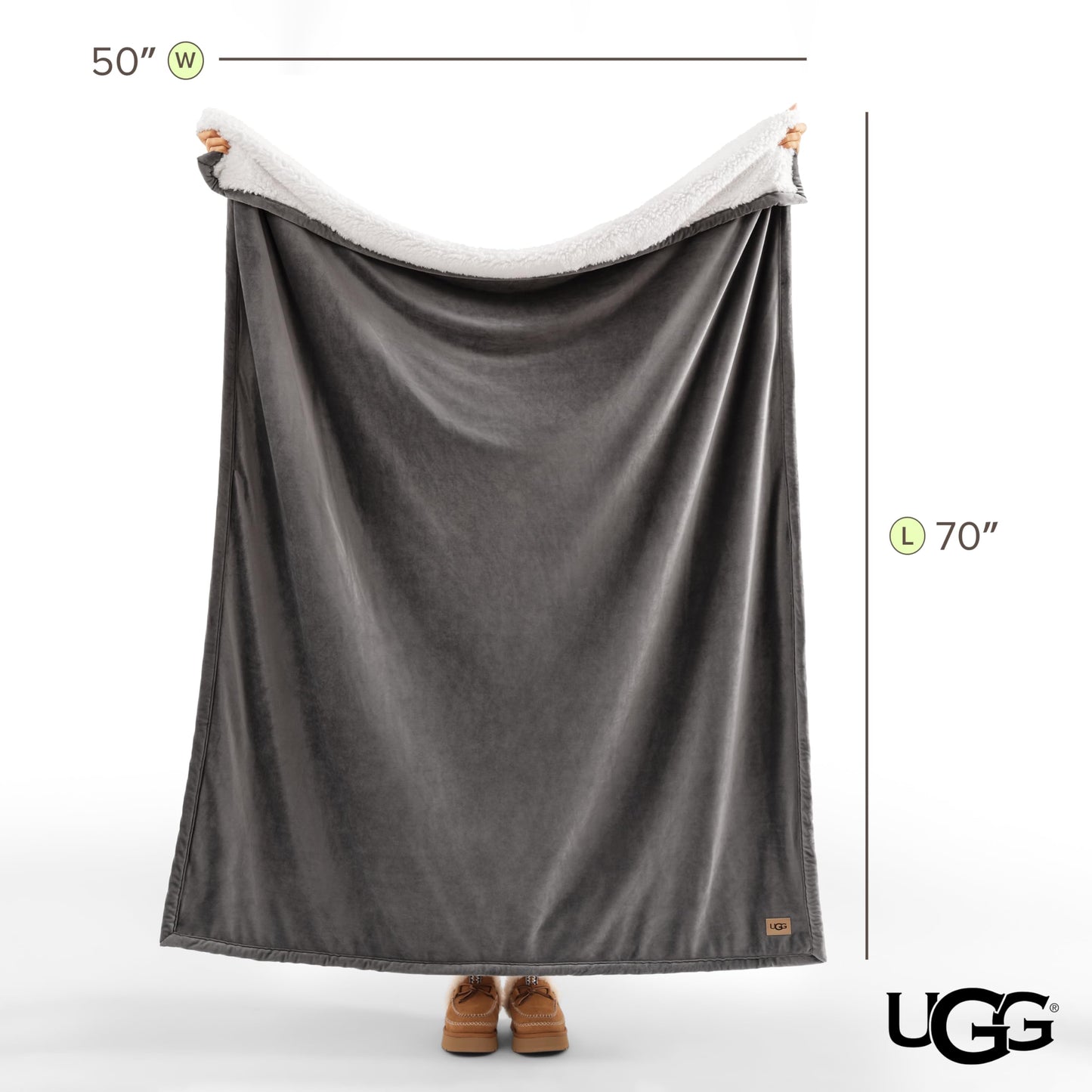 UGG Bliss Throw Blanket Plush Soft Fleece Fluffy Blankets for Bed or Couch Oversized Warm Reversible Machine Washable Medium Weight Home Decor Giftable Throw, 50-inch x 70-inch, Charcoal Grey