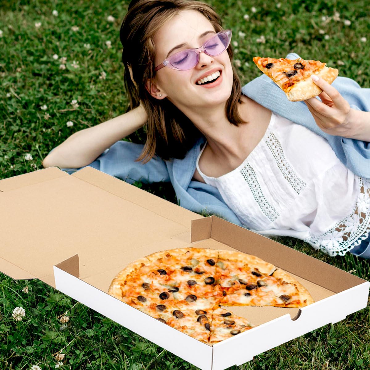Huoshange White Corrugated Cardboard Pizza Boxes 14x14x2 Inch,10 Pack Large Pizza Box for Homemade Pizza,Food, Donut and Pies