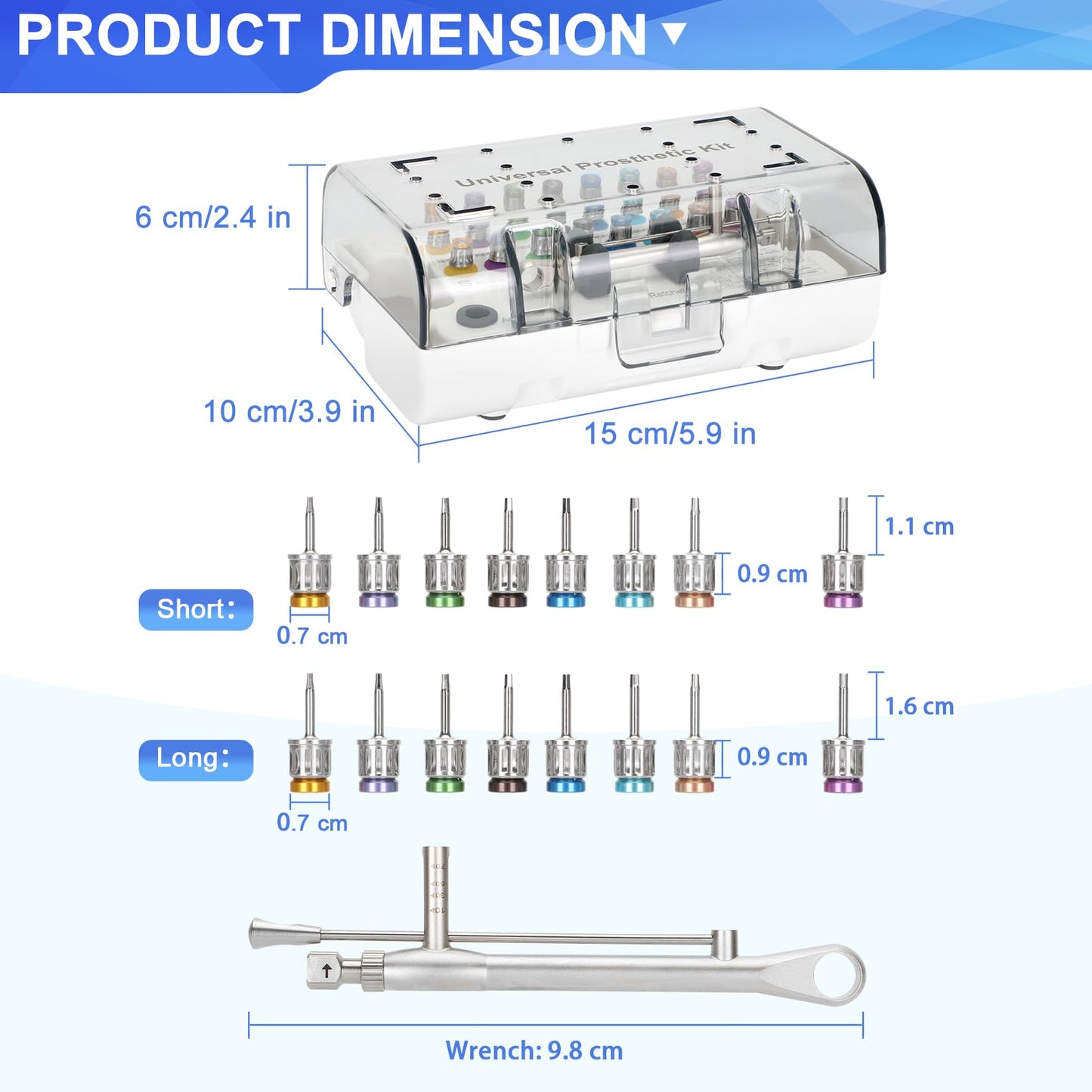 Dental Implant Torque Wrench Set Universal Prosthetic Kit Dental Implant Kit with Torque Adjustable Ratchet Screwdrivers 16pcs, Fully Autoclavable,10-70Ncm, Secure/Disassemble Implant Restorations