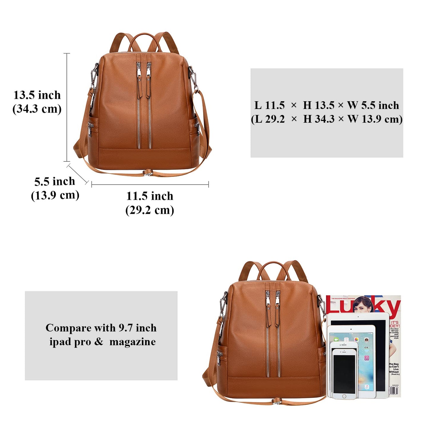 ALTOSY Genuine Leather Backpack Purse for Women Convertible Shoulder Bag Crossbody Bag with Laptop Compartment(S77 Caramel)