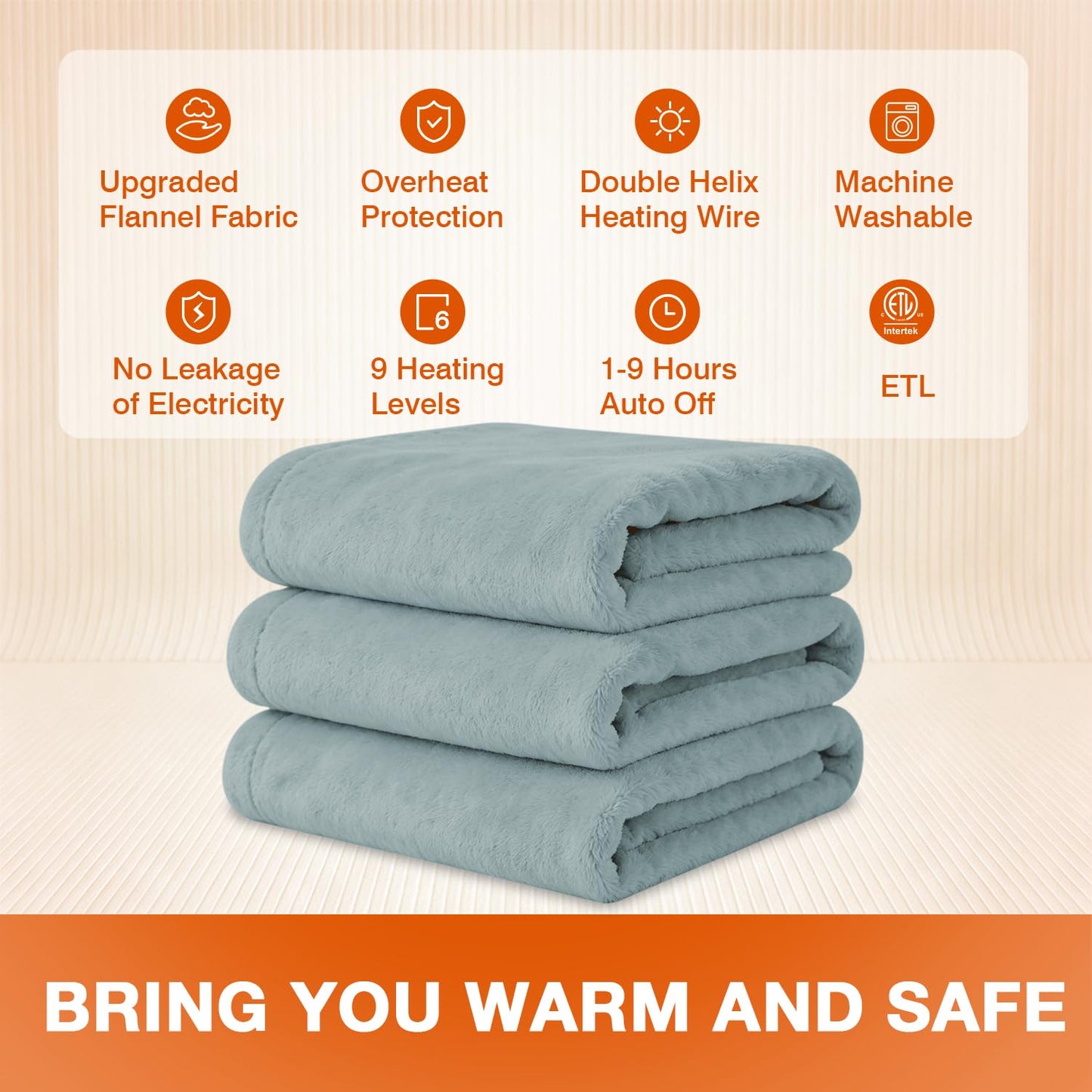 Electric Blanket Full Size 72"x84",Heating Blanket, Soft Flannel Heated Blanket, 9 Heating Levels,1-9 Hours Auto Off, Fast Heating, Overheat Protection, Machine Washable,Gifts for Woman, Gray