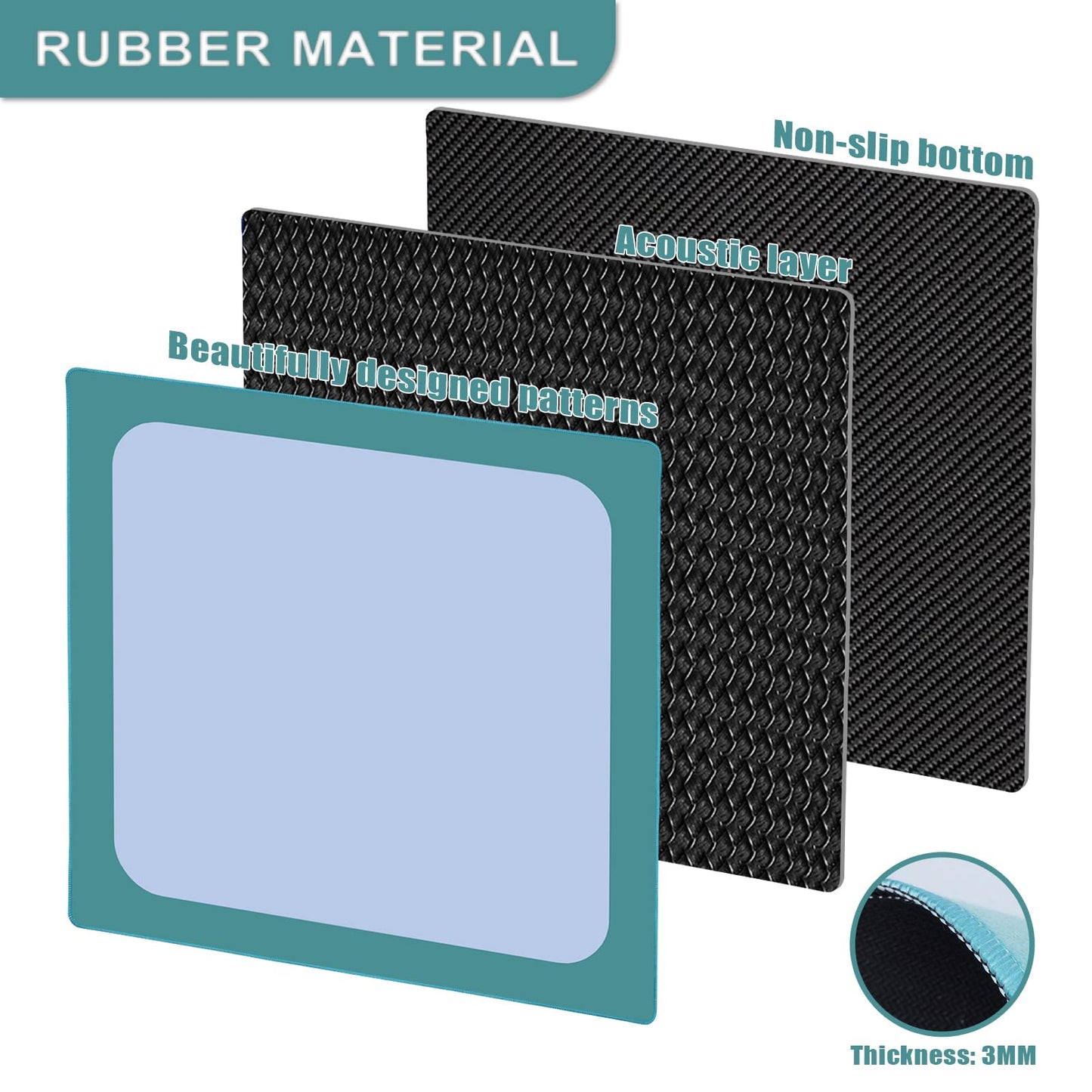 32.5 Inch Mahjong Mat for Table, 3MM Non-Slip & Noise Reduction Gaming Mat with Drawstring Bag, Perfect for Poker, Board Games, Card Games, Tile Games, and Dominoes (Dark Cyan-Pale Blue)