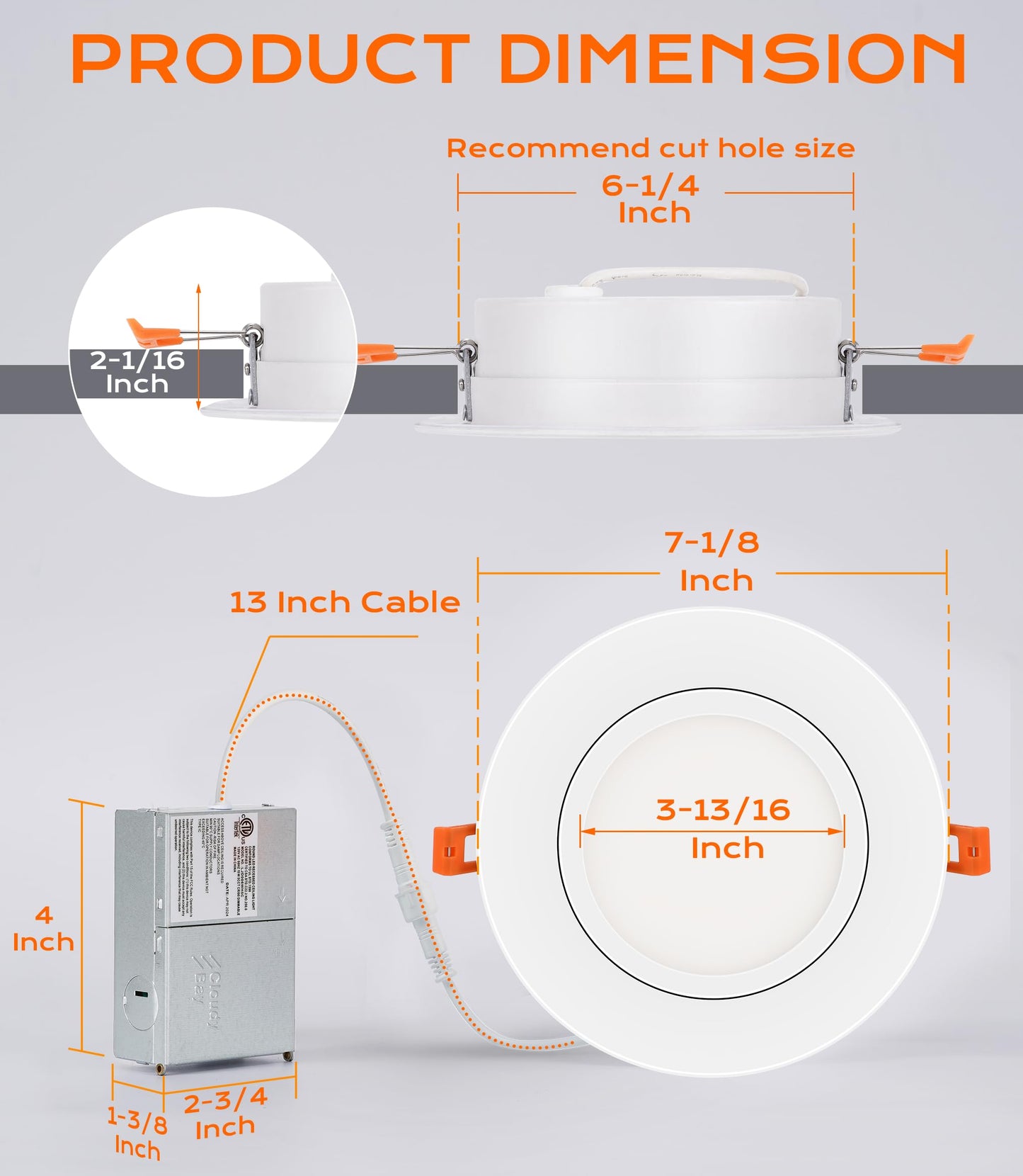 CLOUDY BAY 15W 6 inch 5 Color Swivel LED Gimbal Recessed Light with Junction Box, IC Rated Air Tight Flicker Free,120V CRI90+, 2700K/3000K/3500K/4000K/5000K Temperature Selectable,White, Pack of 4
