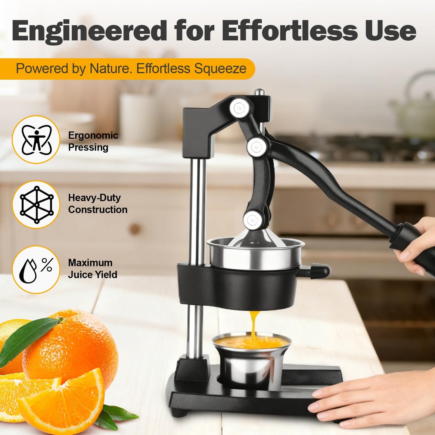 YDXHXH Lemon Squeezer Manual Citrus Juicer Press, Heavy Duty Cast Iron Orange Juicer with Stainless Steel Cone, Commercial Lever Juice Press for Lemon, Lime & Citrus Fruits, Easy to Clean