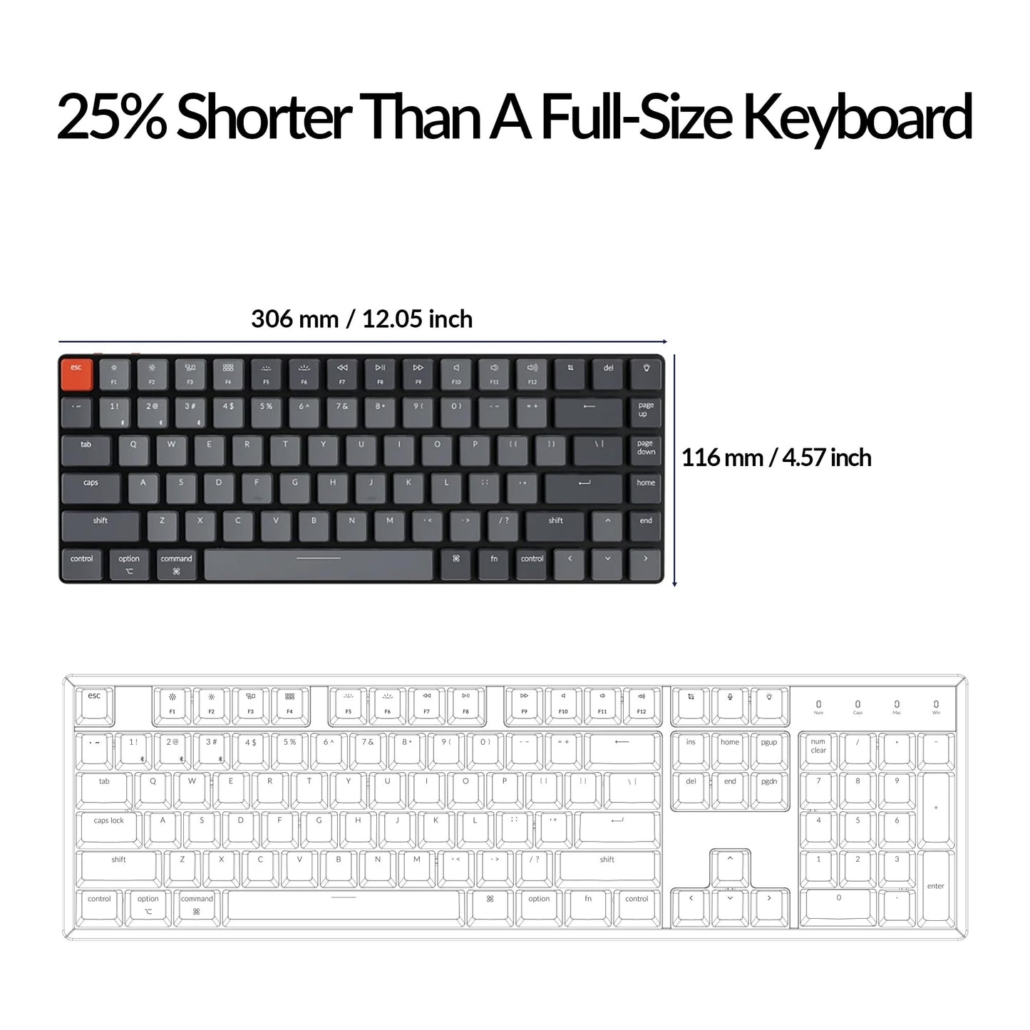 Keychron K3 Version 2, 84 Keys Ultra-Slim Wireless Bluetooth/USB Wired Mechanical Keyboard with White LED Backlit, Low-Profile Keychron Mechanical Red Switch Compatible with Mac Windows