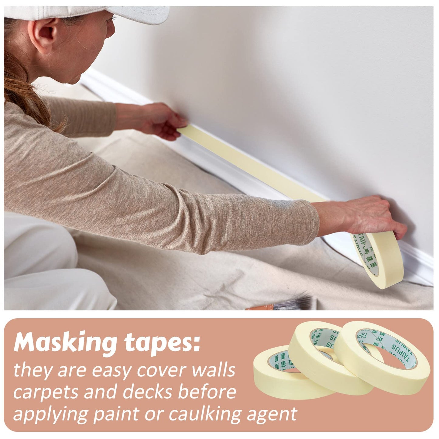 Fainne 30 Rolls Masking Tape Bulk 55 Yards General Purpose Tape for Classroom, Labeling, Crafts, Office, School Projects, Easy Tear & Clean Removal, Beige White (0.8 Inch)