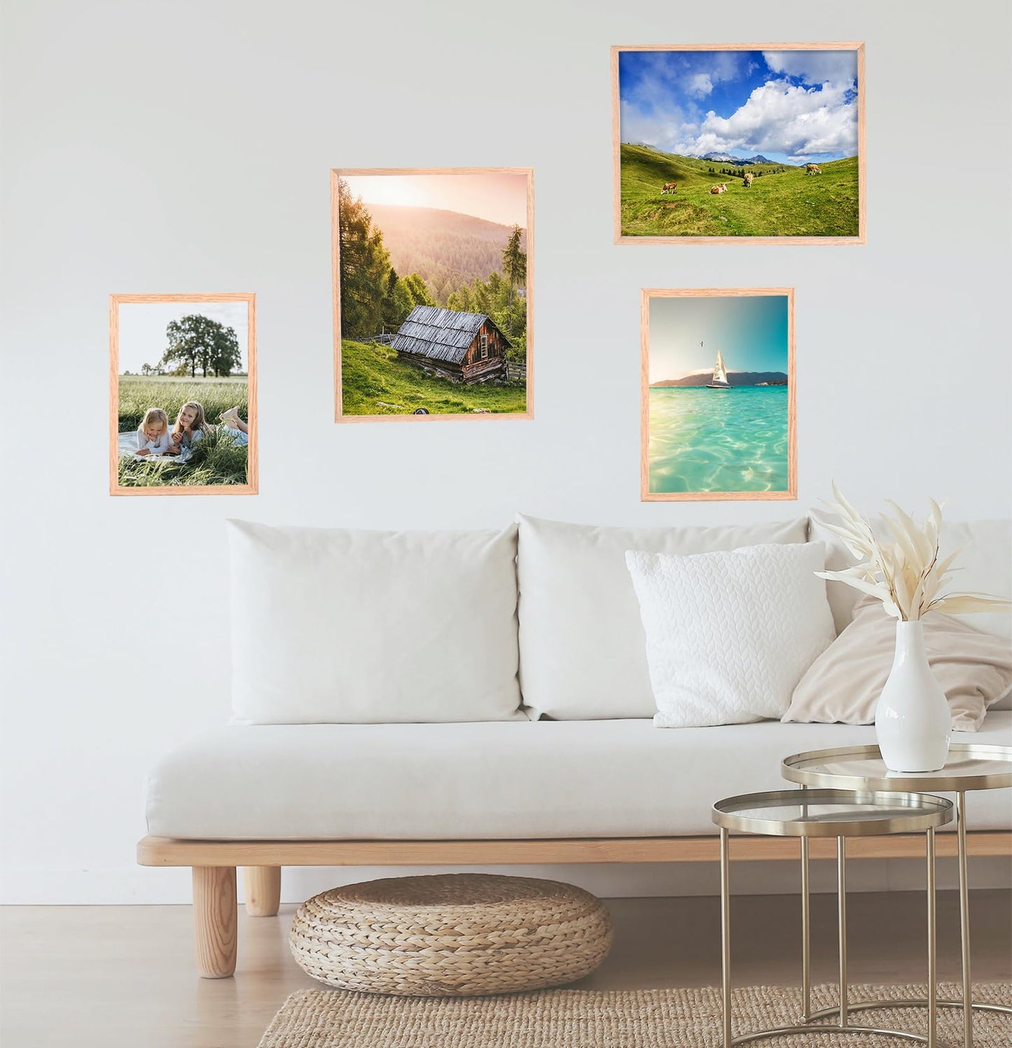 LYYYXGYP 8x10 Wood Picture Frame Set of 6 Wooden Photo Frame Natural Solid Oak Wood Grain Beige Frame with glass for Wall Hanging and Tabletop Display