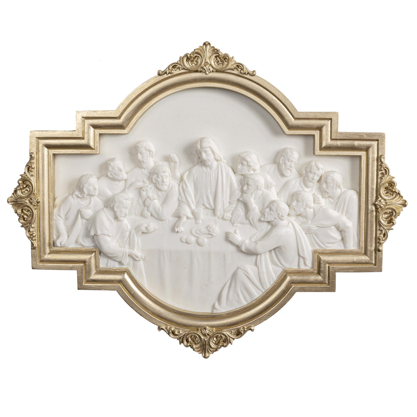 ShineOnAngel The Last Supper Wall Sculpture Gold Framed Relief Wall Art Leonardo da Vinci Relief Last Supper Wall Decor for Dining Room 12.5inch Long Modern Home Regilous Gifts Jesus relief sculpture