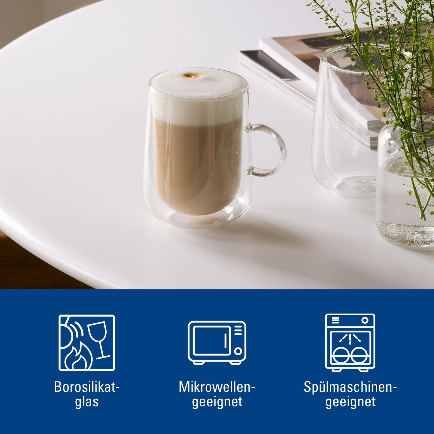 Villeroy & Boch Artesano Hot & Cold Beverages Latte Macchiato Glass Large, Set of 2 Glasses, Double-Walled Glasses for Cold and Hot Beverages, Borosilicate Glass, Dishwasher-Safe, Microwave-Safe