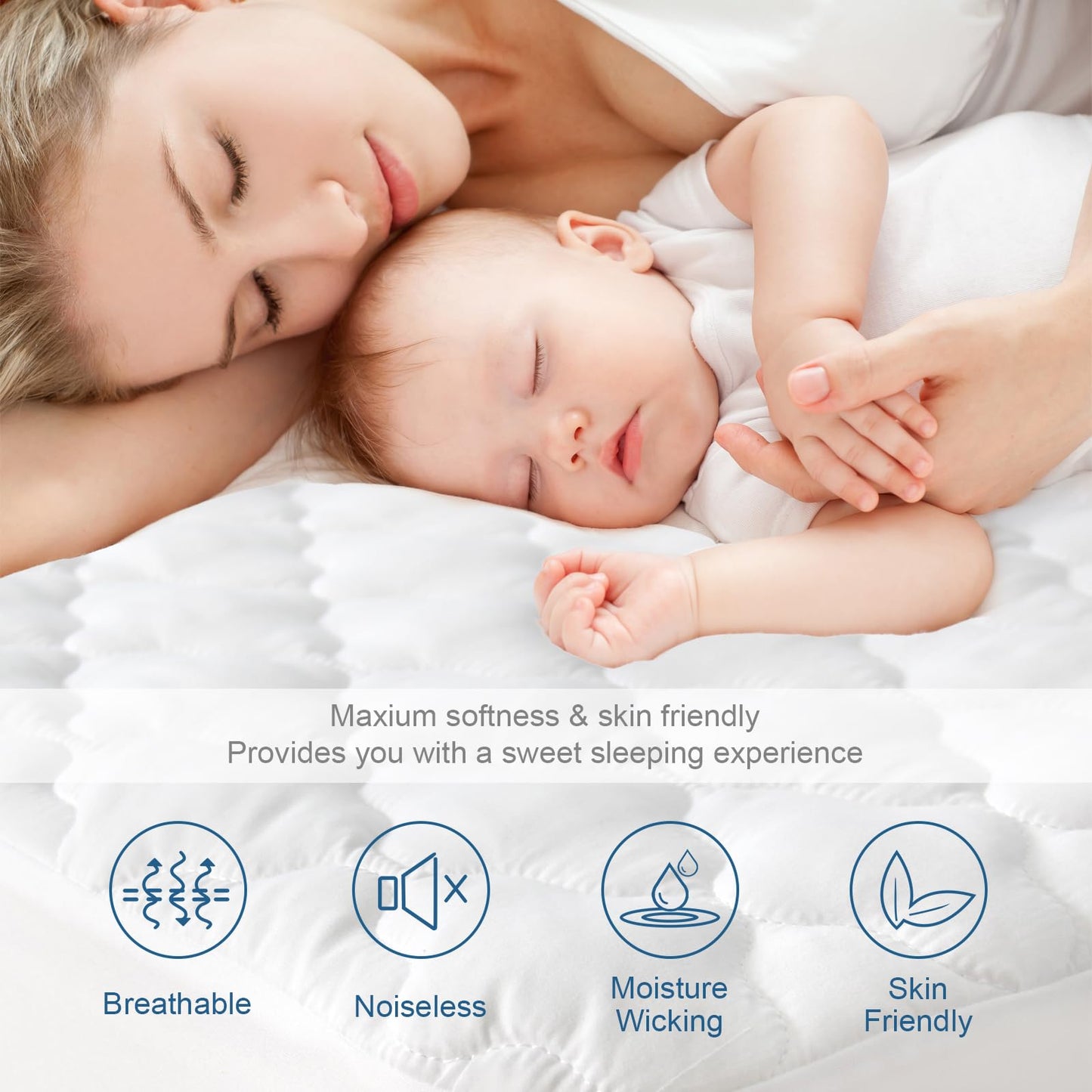 Split King Mattress Protector Pad Waterproof Quilted, Breathable & Cooling Split King Mattress Cover Fitted for Adjustable Bed with Deep Pocket Up to 14", (White)