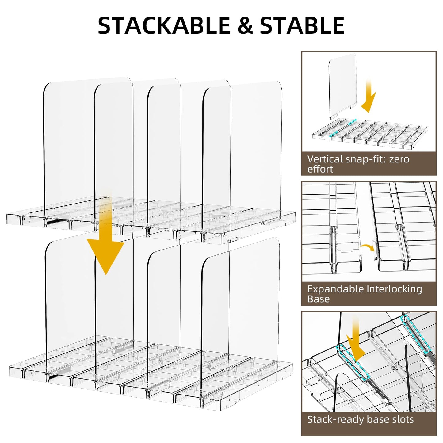 MSHOMELY Stackable Bag & Purse Organizer for Closet Shelf Acrylic Shelf Dividers for Closet Organization, Clear Handbag Purse Storage Organizer Divider, Keep Clutch, Wallet, Pocketbook Upright, 4 Pack