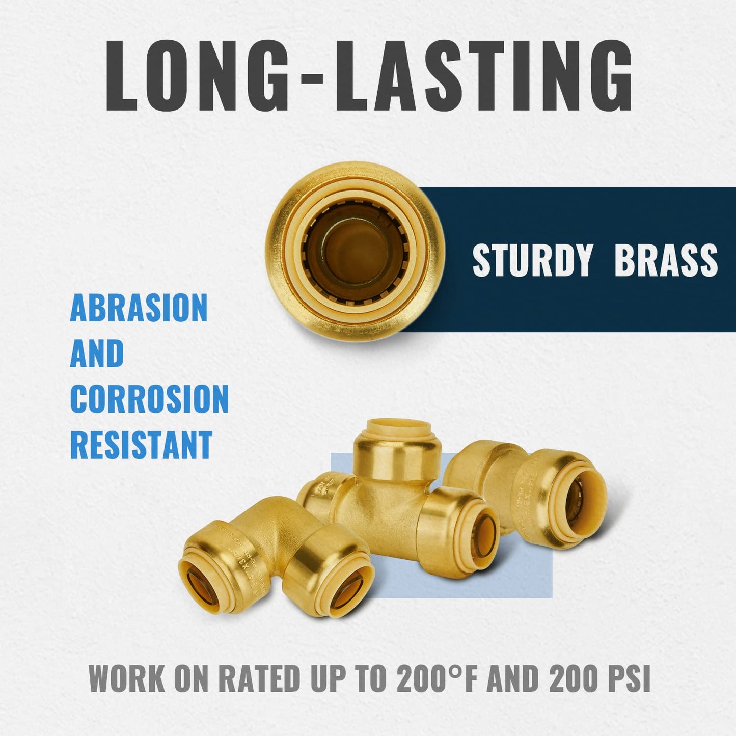 SUNGATOR Push Pex Fittings 3/4 Inch, 5 Each Coupling and Elbow, Tee (2 PCS), No Lead Brass Push-to-Connect Plumbing Fittings for Pex Pipe, Copper, CPVC, with 1 Disconnect Clip, Pack of 12