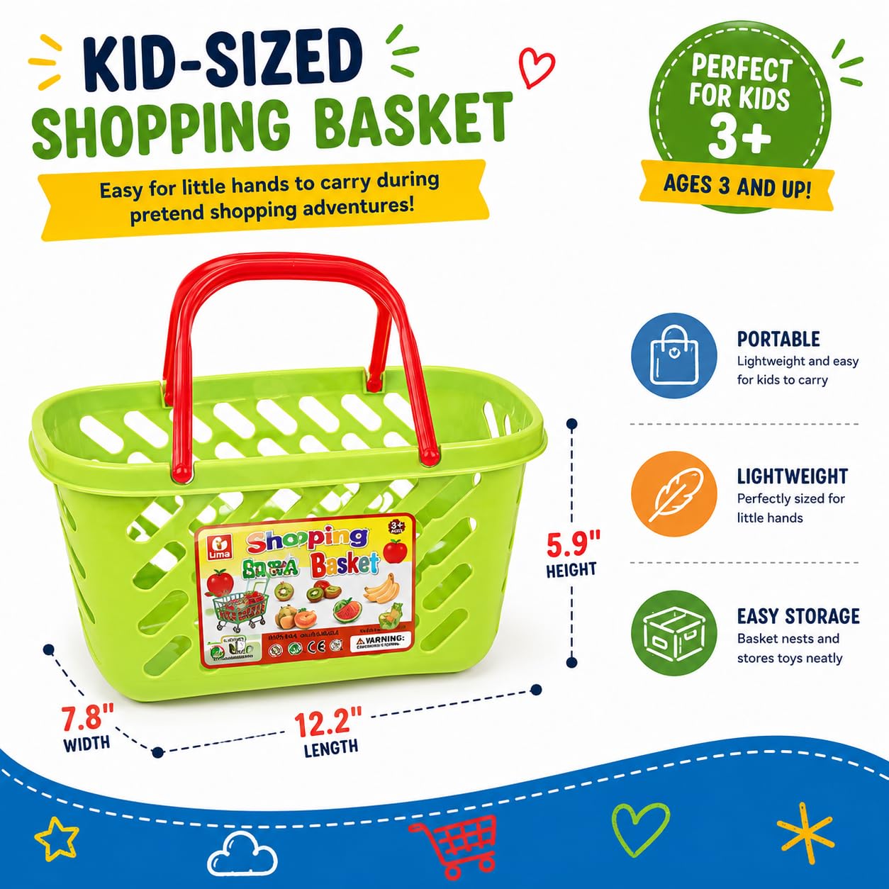 Liberty Imports Fruits and Vegetables Shopping Basket Grocery Play Food Set for Kids-38 Pieces