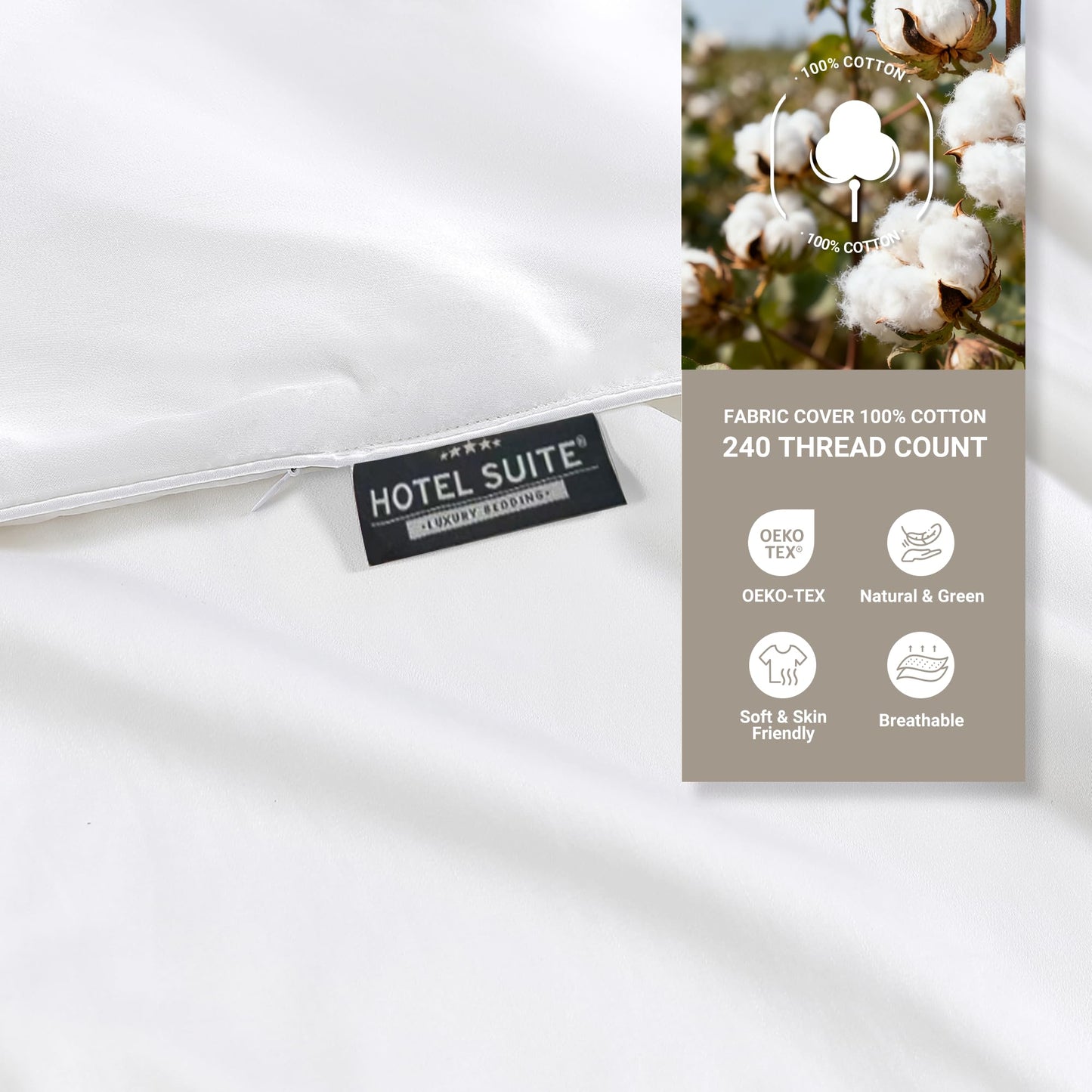 Hotel Suite Feather Down Comforter, Natural Fluffy Duvet Insert, Luxurious Hotel Collection Quilts, All Season Bedding Comforter, 100% Cotton Cover（Twin Size, 68 x 88 Inch, White）