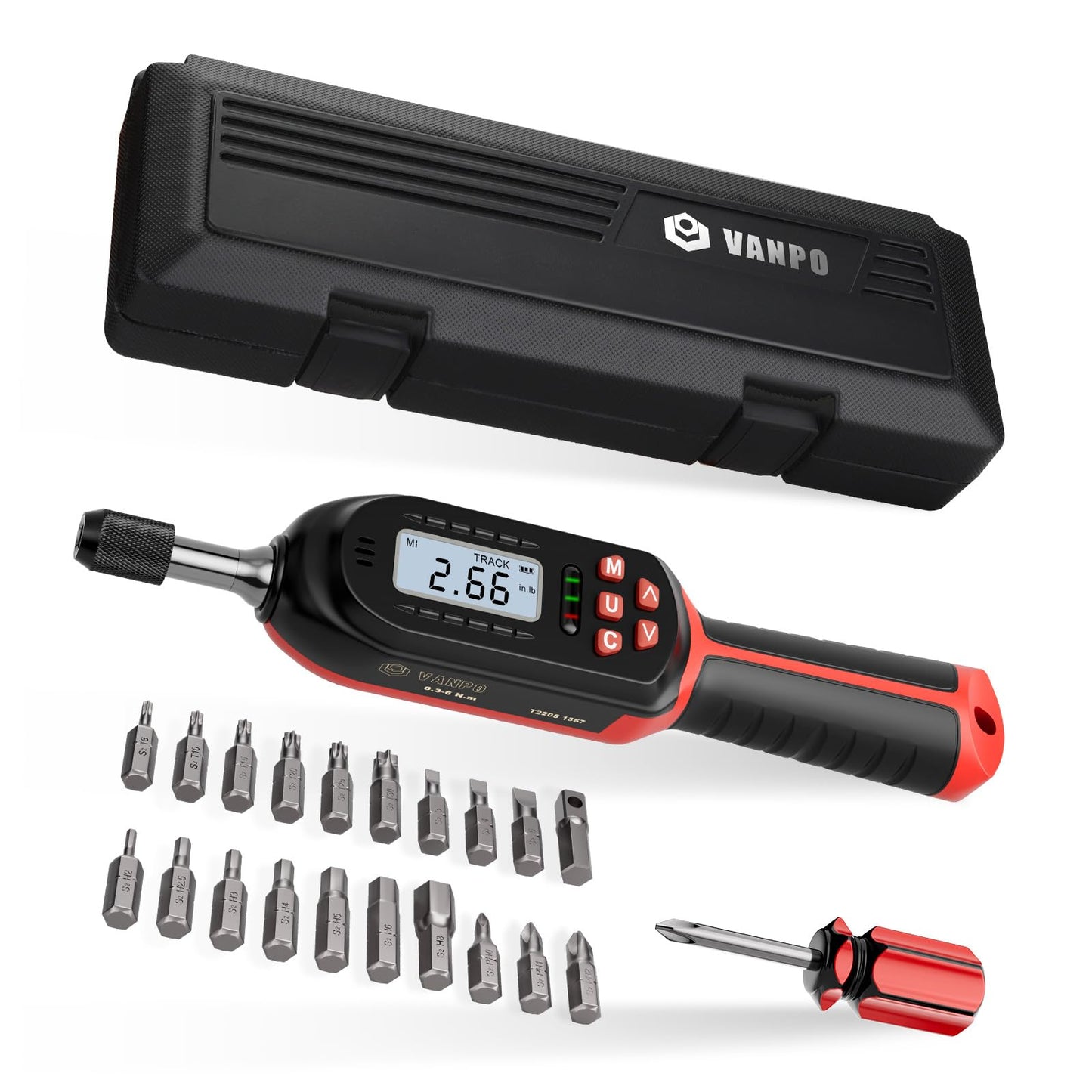 VANPO Digital Torque Screwdriver 2.66-53.1 in-lbs/0.3-6 Nm, Adjustable Screwdriver Torque Wrench Set with Buzzer/LED Indicator Notification for Bike Repairing, Tools, Maintenance and Mounting