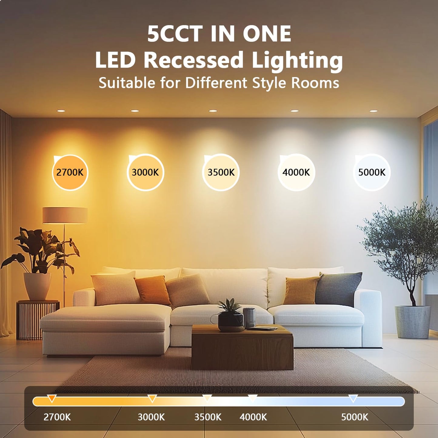 LVWIT 12 Pack LED Recessed Lighting 4 Inch with Junction Box, 5CCT Dimmable LED Downlight, 9W Ultra-Thin Modern Led Ceiling Light, 2700/3000/3500/4000/5000K Selectable Can Lights, Smooth Trim