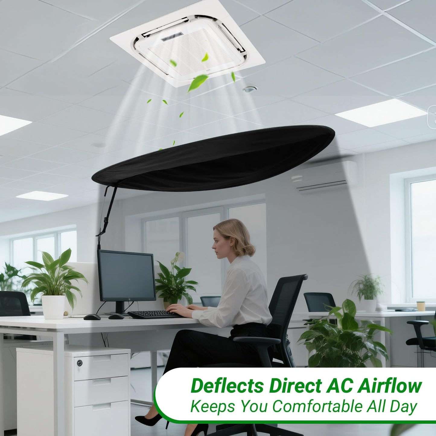 Adjustable Office Cubicle Shade – Create a Calm, Light-Free Desk, Blocks Overhead Light & Helps Reduce AC Airflow – Black Desk Shade for Office Workers