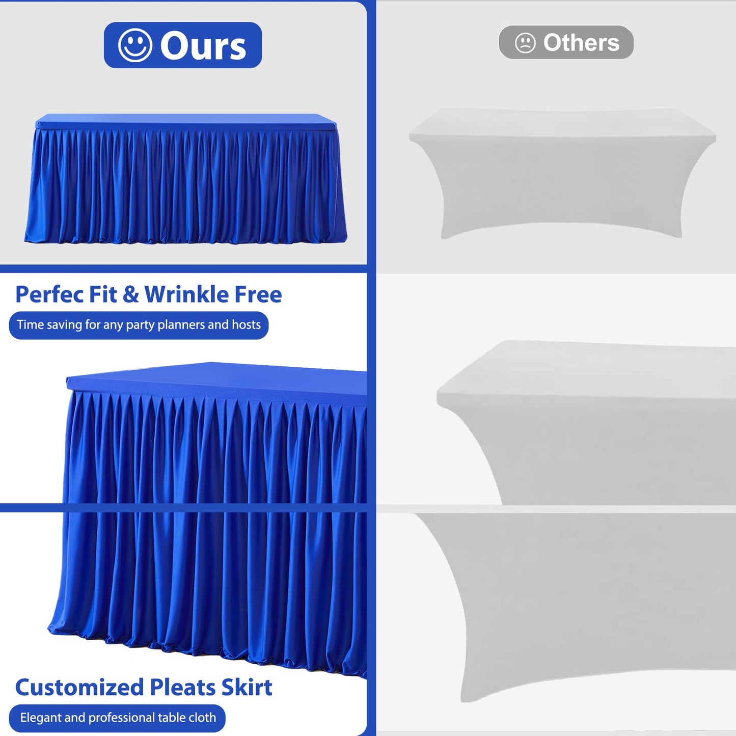 Wish Care 2 Pack Royal Blue Rectangle Table Clothes for 6 Foot Tables, Polyester Fitted Tablecloths 6t Stretch Table Cover for Wedding, Birthday, Parties, Trade Show, Craft Show