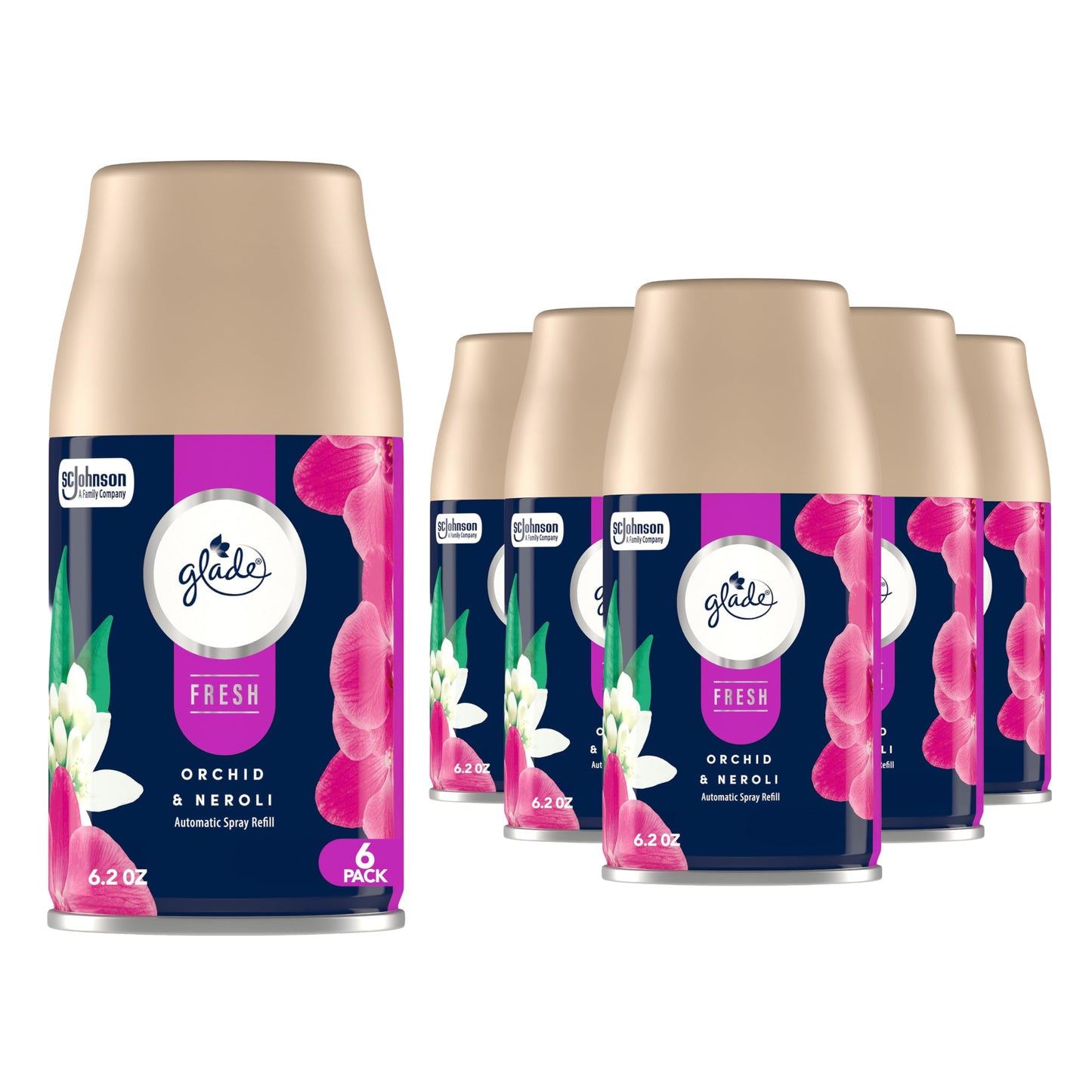 Glade Automatic Spray Refill, Air Freshener for Home and Bathroom, Orchid & Neroli, Fresh Collection, 6.2 Oz, 6 Count