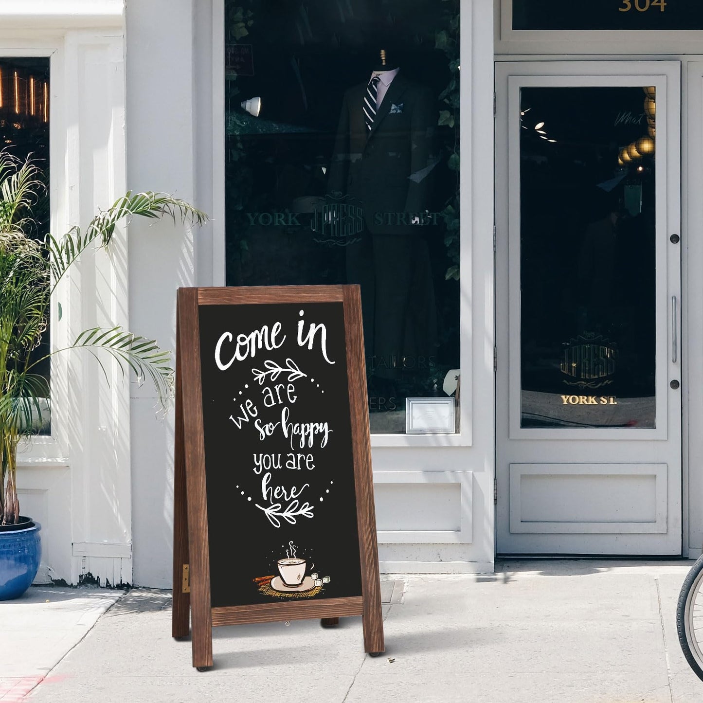 AMUSIGHT Wooden A-Frame Sign, Magnetic 40" x 20" Brown Chalk Board Sign Board, Double-Sided Sandwich Board Signs Outdoor, Chalkboard Easel, Menu Board for Restaurant, Business or Wedding