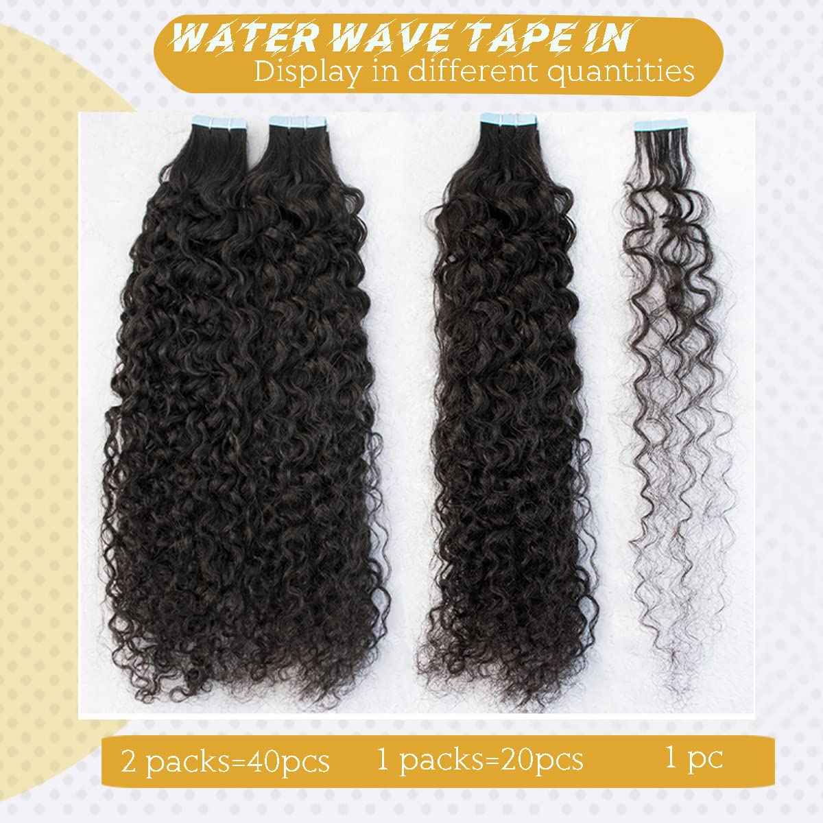 Natural Black Water Wave Tape in Human Hair Extension Black Women,100% Brazilian Virgin Hair Skin Weft Loose Wave Tape on Double Sided Hair Extensions for Short Hair…