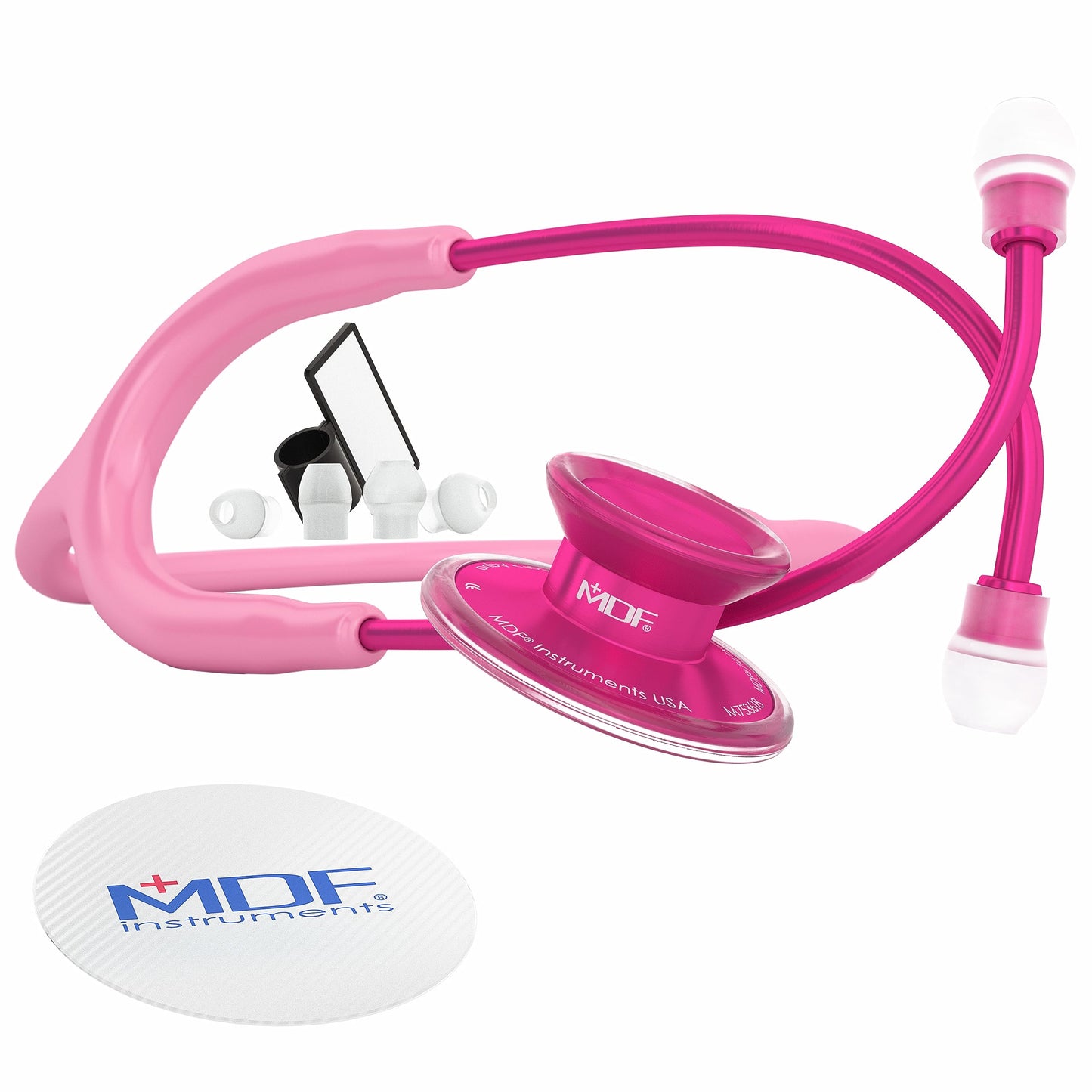 MDF Instruments, Acoustica Lightweight Stethoscope for Doctors, Nurses, Students, Home Health Use, Adult, Dual Head, Pink Tube, Pink Alloy Chestpiece-Headset, MDF747XPPA01