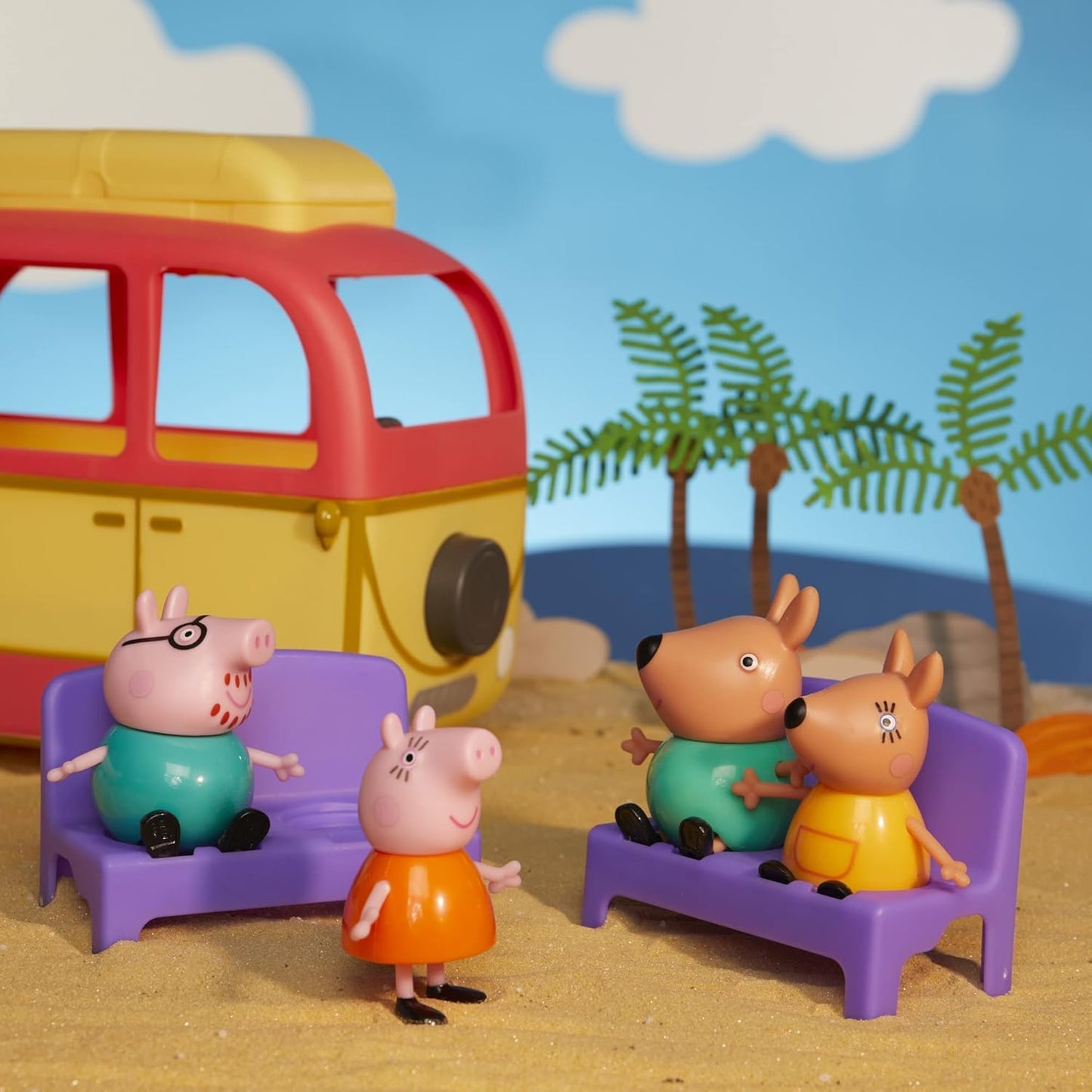Peppa Pig Peppa Visits Australia Campervan Vehicle Preschool Toy with Rolling Wheels; Includes 8 Figures, 4 Accessories, for Ages 3 and Up