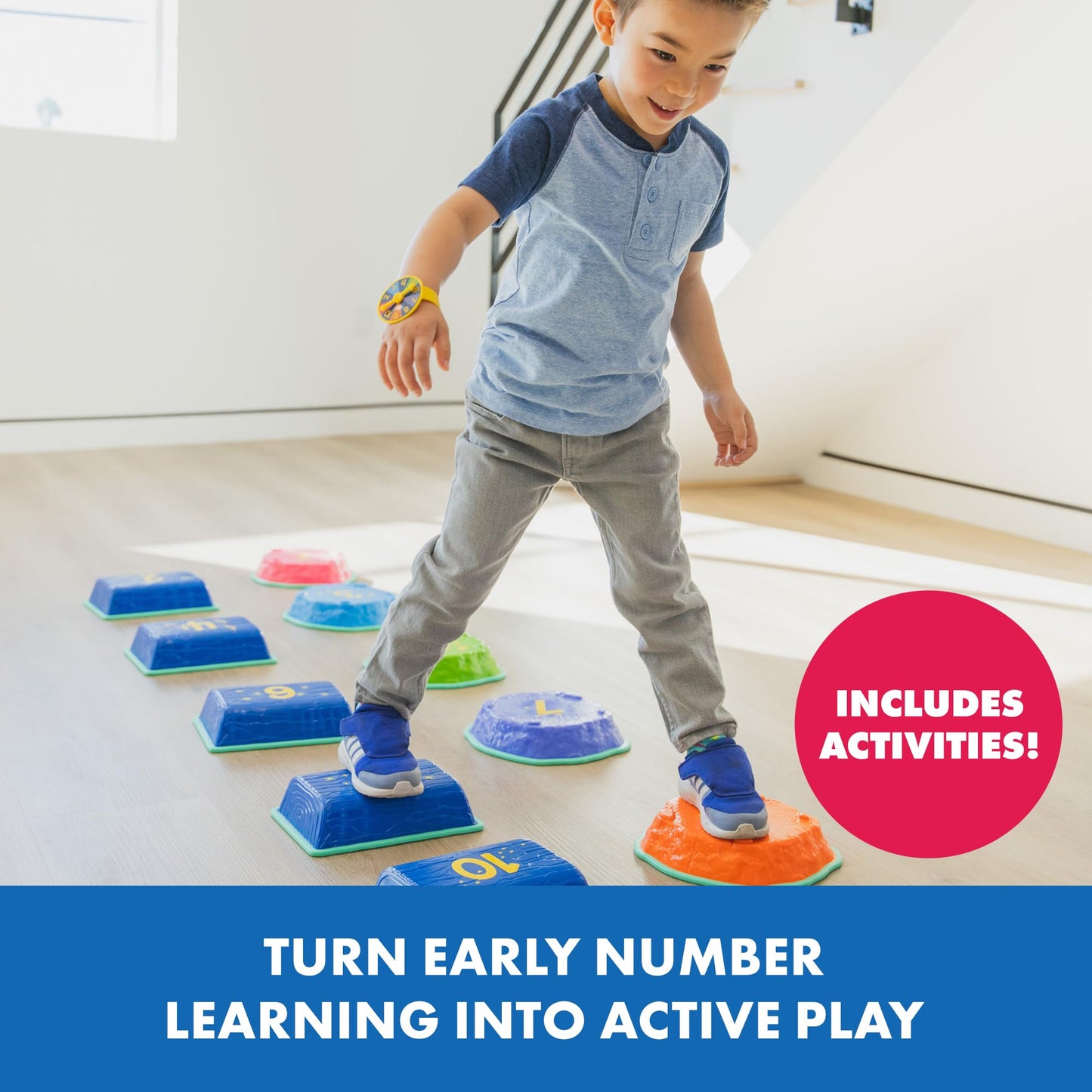 Educational Insights Hop to 10 Stepping Stones – Balance Toys for Toddlers, Indoor & Outdoor Sensory Play Equipment, Gross Motor Skills Obstacle Course, Early Math Counting Sets for Kids Ages 3+