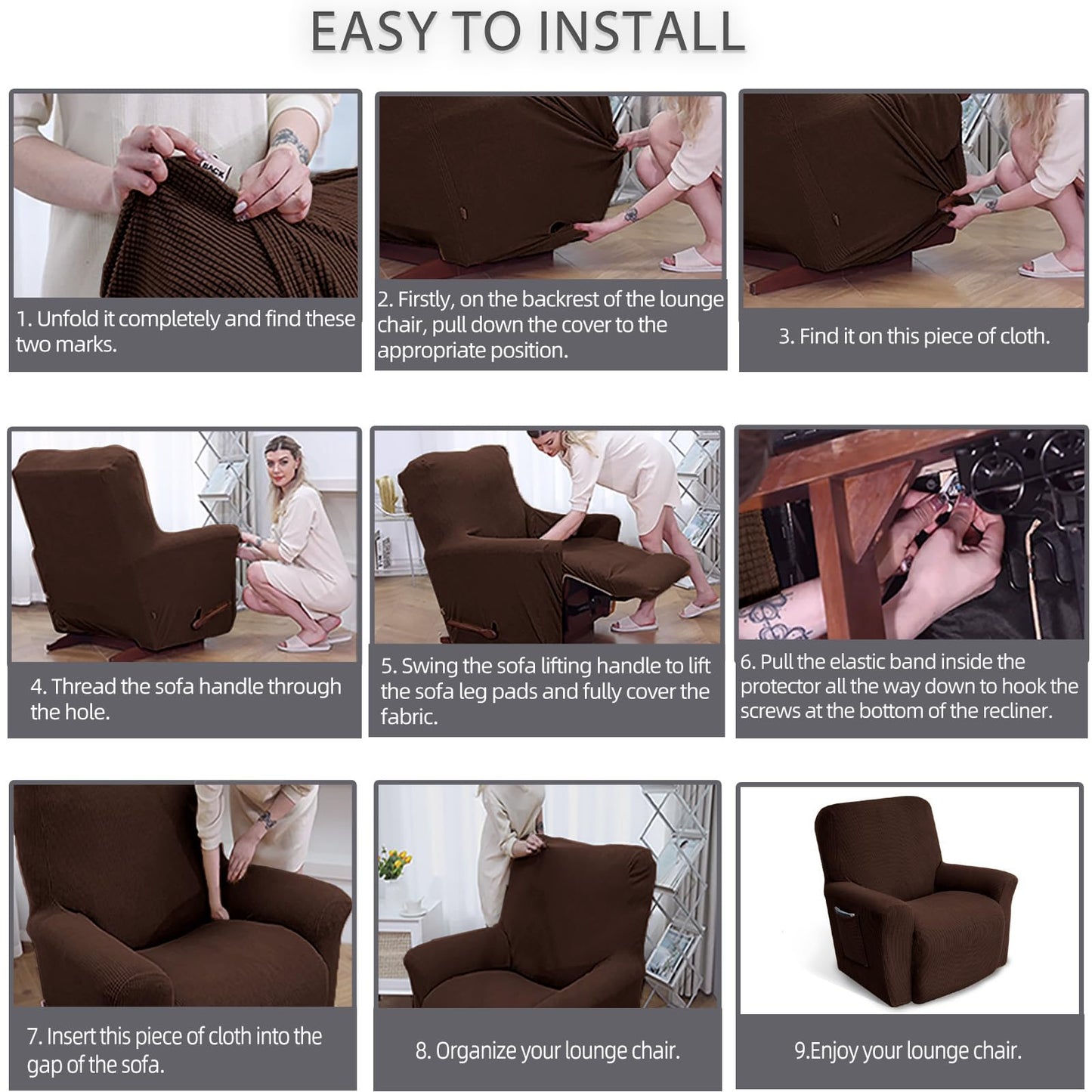 KEKUOU Recliner Chair Covers Lazy Boy Recliner Covers Stretch Couch Cover Slipcovers 1 Piece Furniture Protector with Elastic Bottom for Dog,Kids.(Recliner, Chocolate)