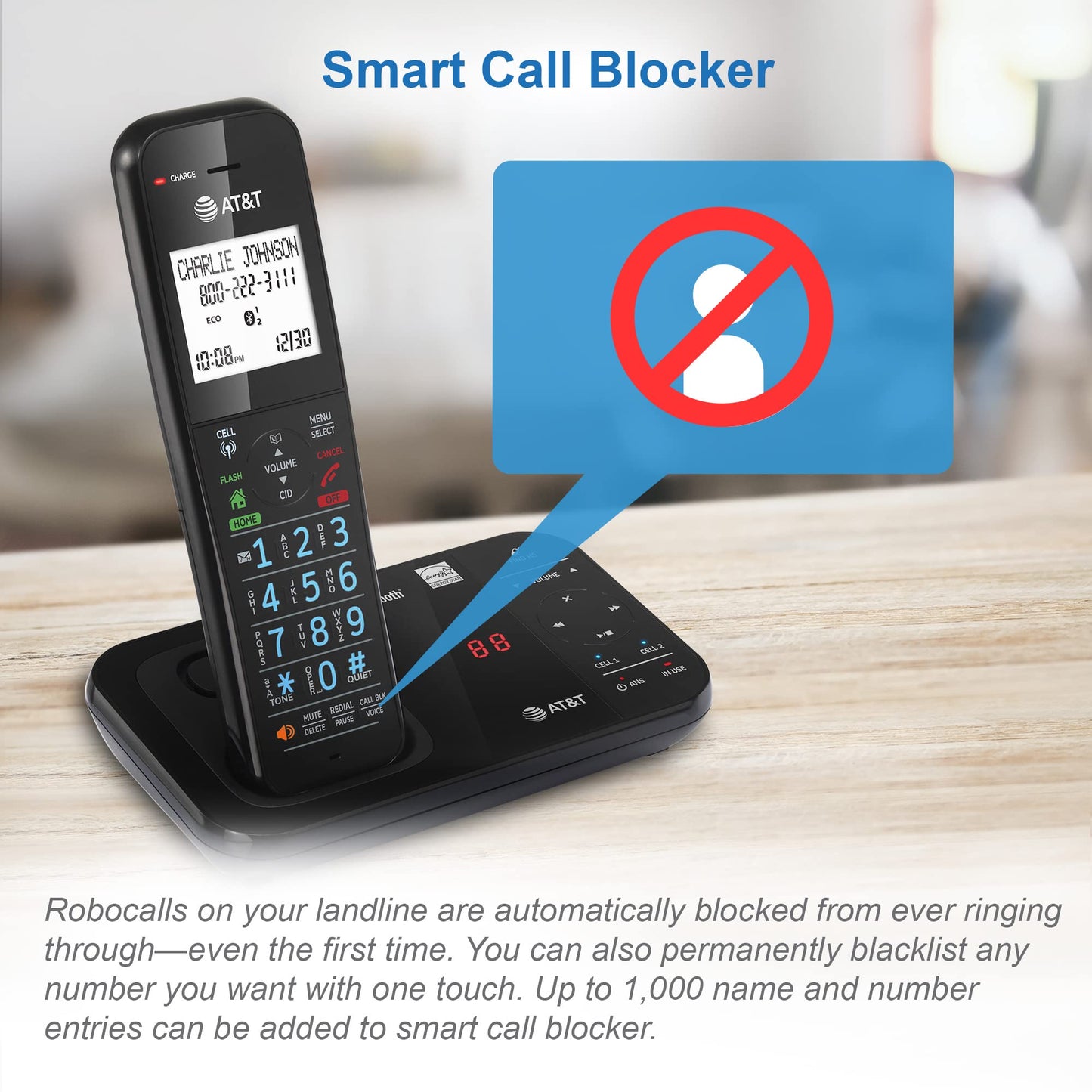 AT&T GL2113-31 Cordless Phone with Smart Call Blocker, Bluetooth Connect to Cell, Answering Machine, Full-Duplex Speakerphone