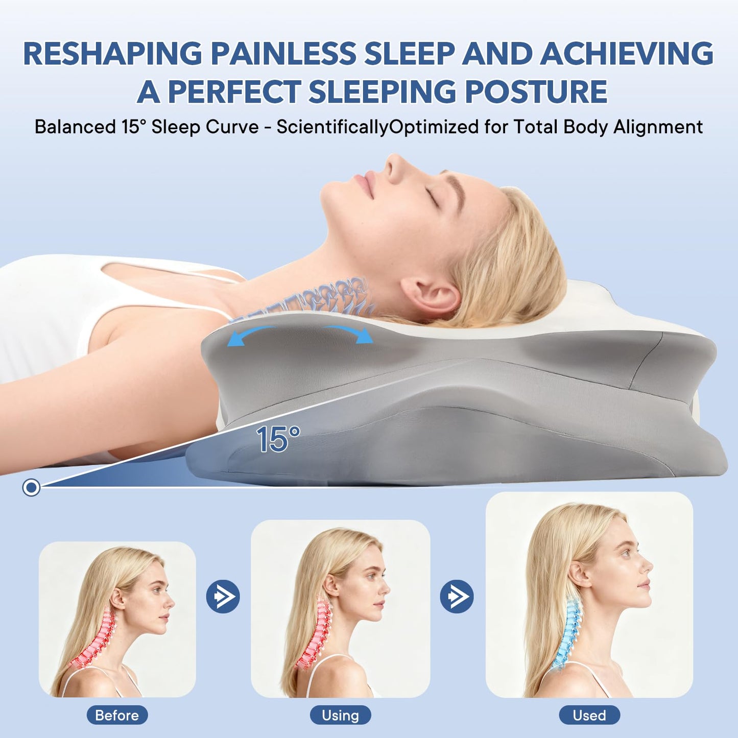 Cervical Pillow for Neck and Shoulder,Contour Memory Foam Pillow,Ergonomic Neck Support Pillow for Side Stomach Back Sleepers with Skin-Friendly Pillowcase (White)