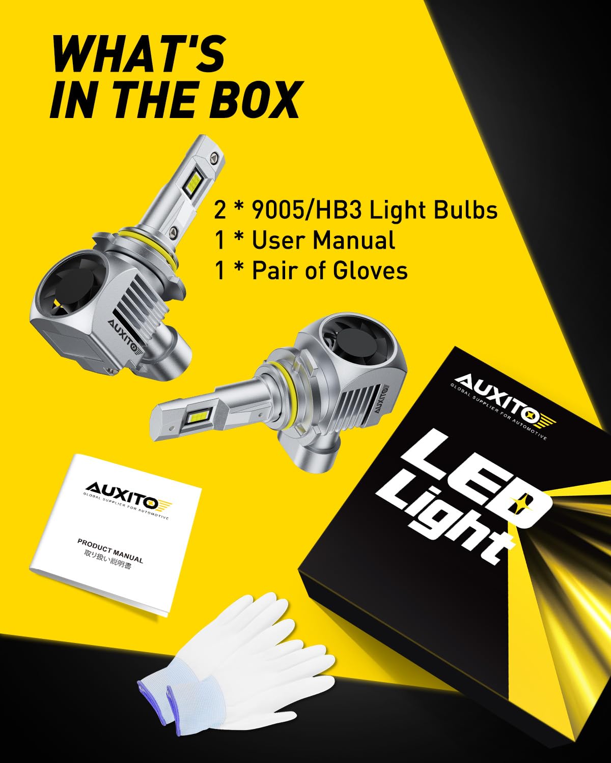 AUXITO 9005/HB3 LED Bulb, 1000% Brighter, 3 Min Quick Install, 20 Years Lifespan, No Flicker, 99% Compatibility