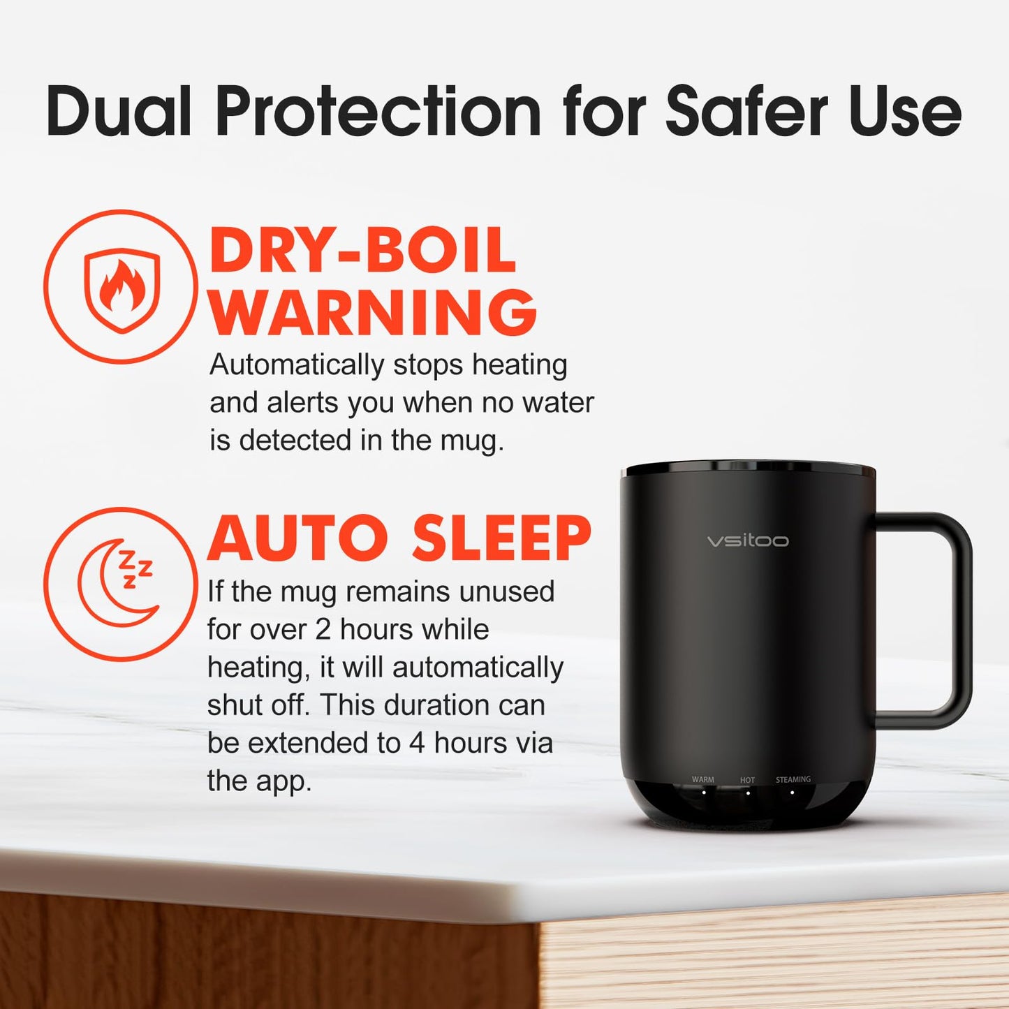 Vsitoo S3 Plus 14 oz Heated Coffee Mug – Smart Mug with App & Button Control, Electric Coffee Mug with 2–4H Battery, Ideal for Hot Drinks at Home, Office, or Gift Use, Black