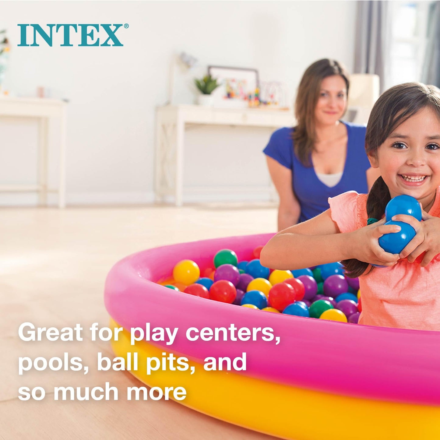 Intex Inflatable Jump-O-Lene Indoor Outdoor Bounce House Toddler Ball Bit Castle Play Set with 100 Small Plastic Balls for Kids 3 to 6, Multi-Collor