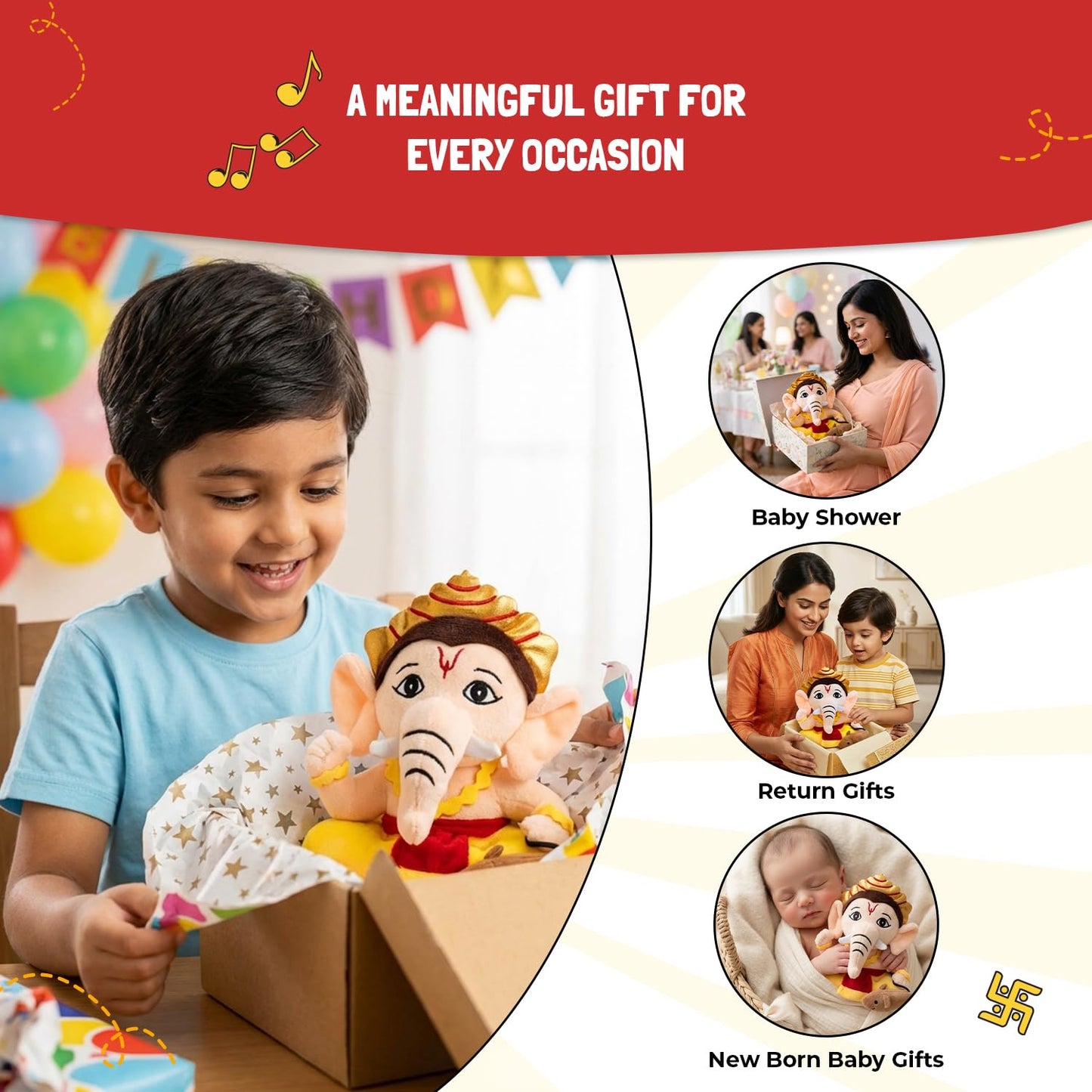Panda's Box Mantra Chanting Baby Ganesha (Small - 20 CM) | Musical Soft Plush Toy | Best Gift for Infants, Toddlers & Babies
