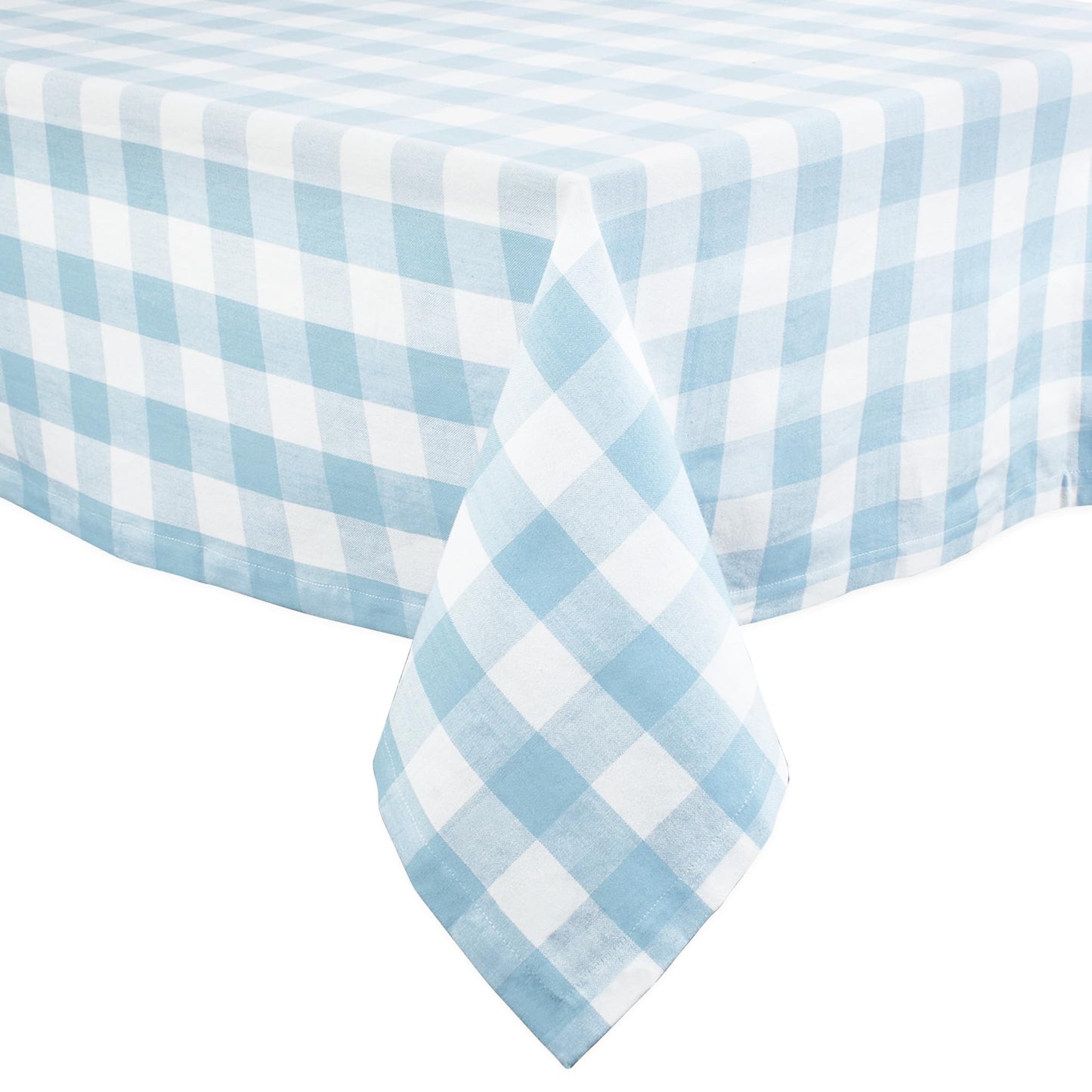 DII Buffalo Check Collection, Classic Farmhouse Tablecloth, 60 x 104, Light Blue & White